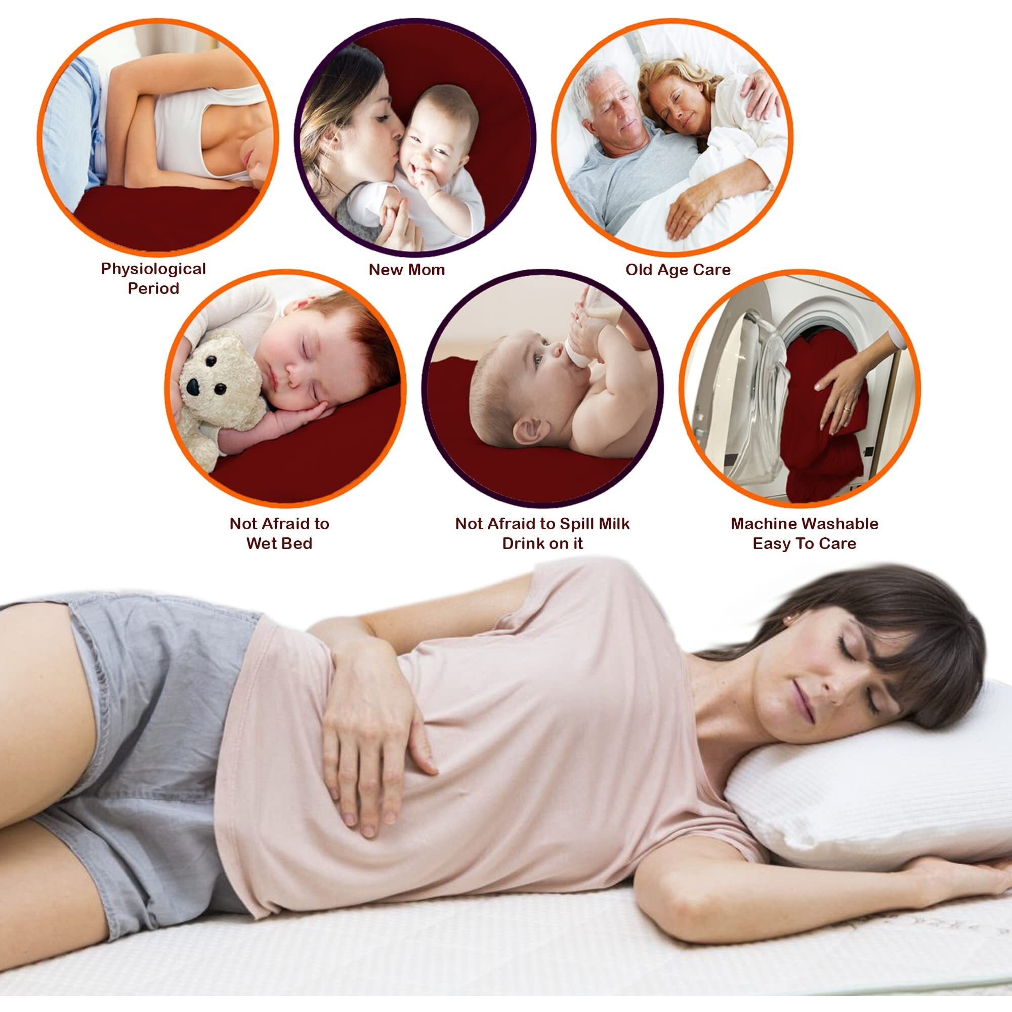 Mattress Protector Waterproof Mattress Protector Cover for Queen Size Bed Protector 78 X 60 Skirting 2-10 Inch Maroon