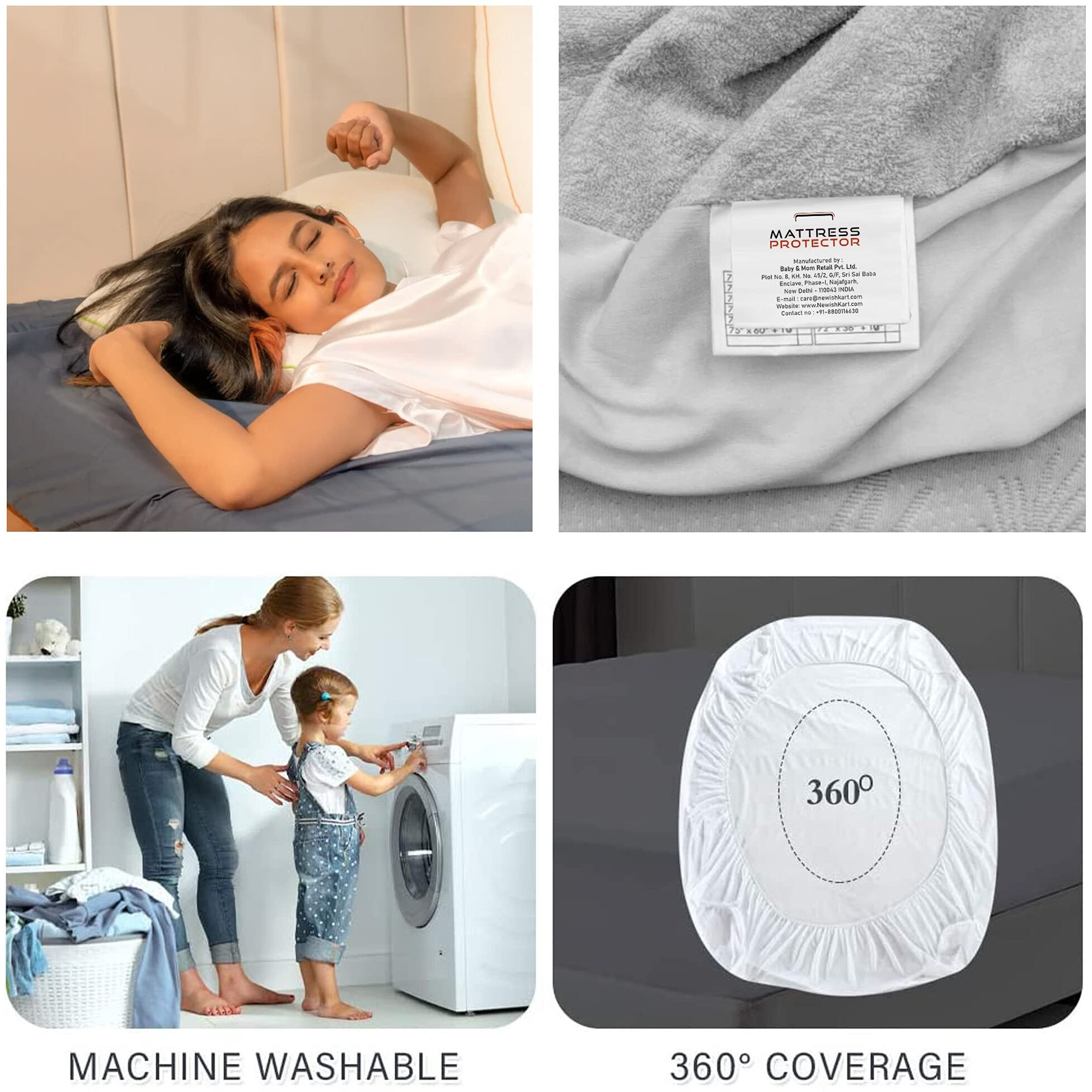 Mattress Protector Waterproof Bed Protector Grey Size 75 x 48 Inch Skirting 2-10 Inch