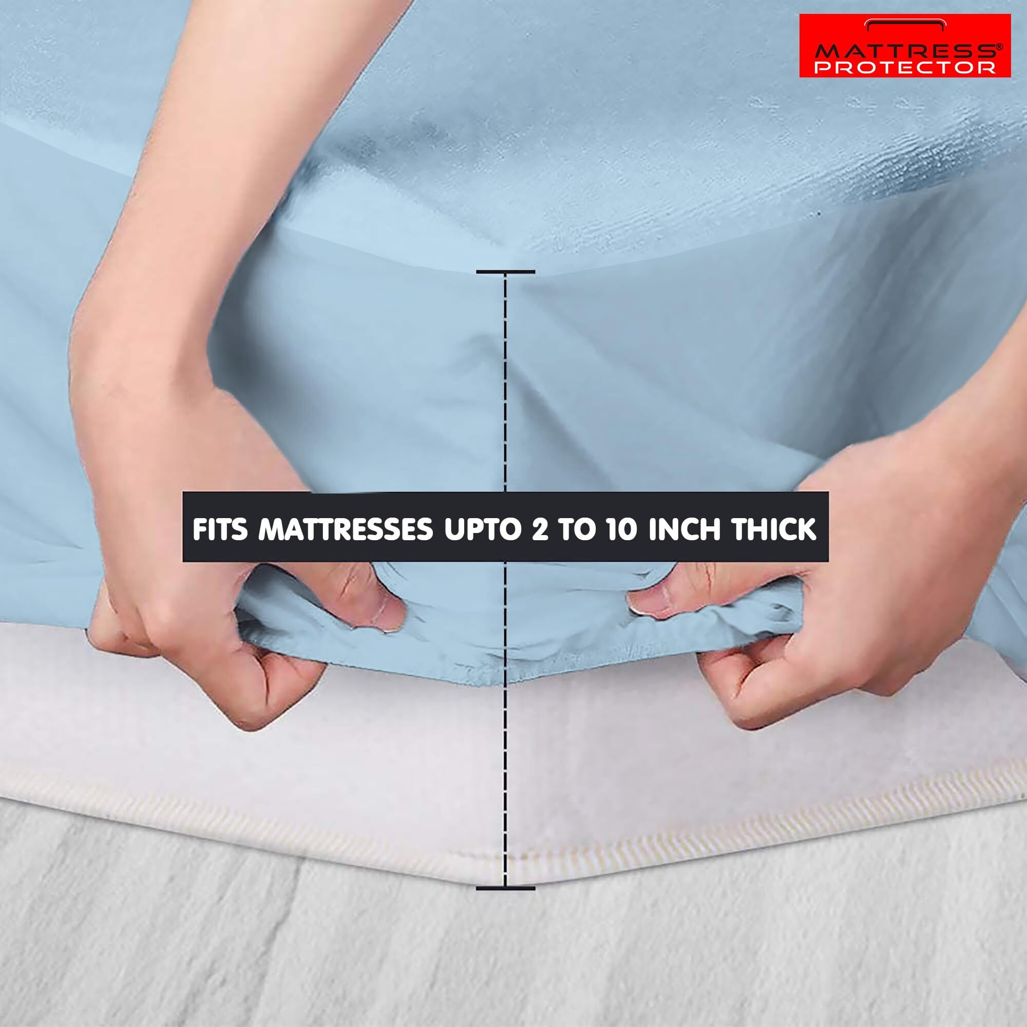 Mattress Protector Waterproof 215 GSM King Size Bed Protector Mattress Cover (Blue, 78 X 84) Skirting 2-10 Inch