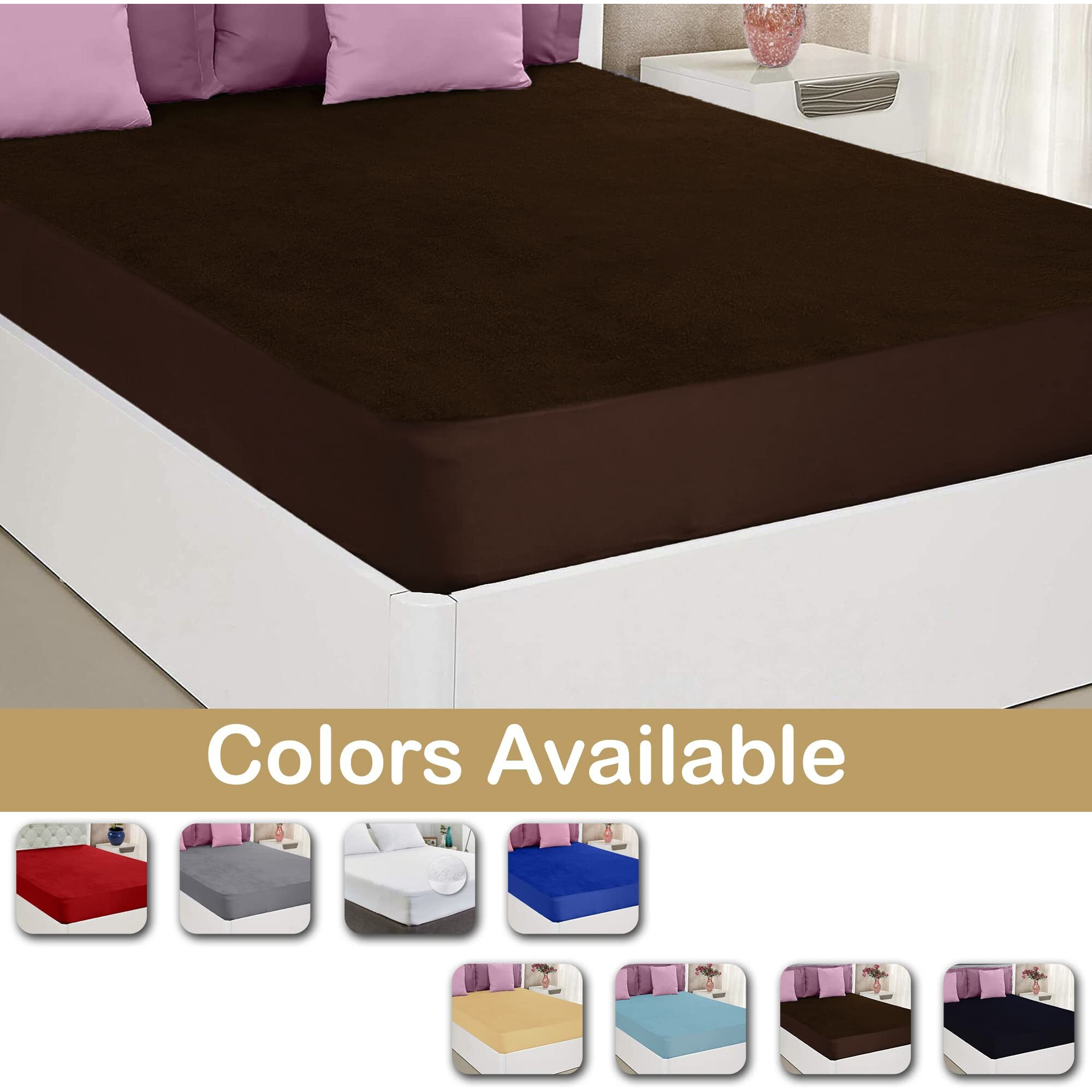 GADDA CO Waterproof Terry Cotton Elastic Fitted Mattress Protector - 75 * 48 - Twin/Single Bed - Coffee