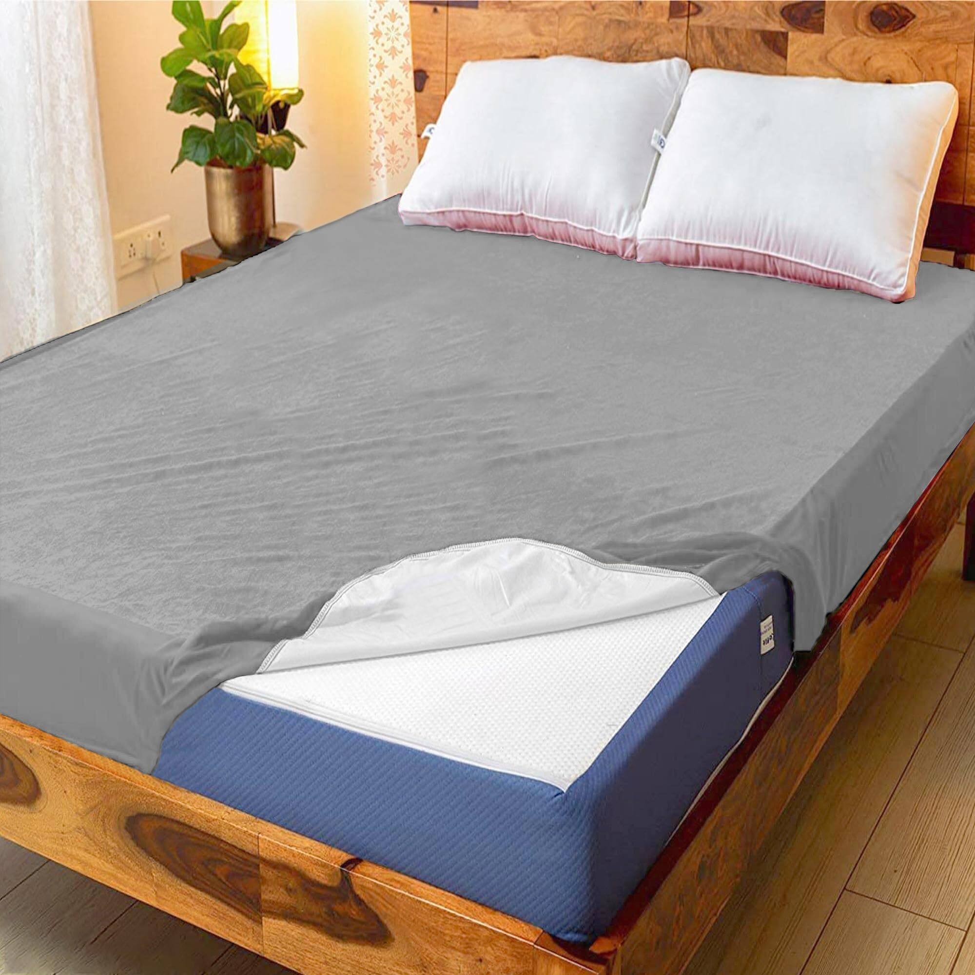 GADDA CO Waterproof Soft Terry Cotton Elasic Fitted Mattress Protector Cover - Twin/Single Bed - 75x48 - Grey