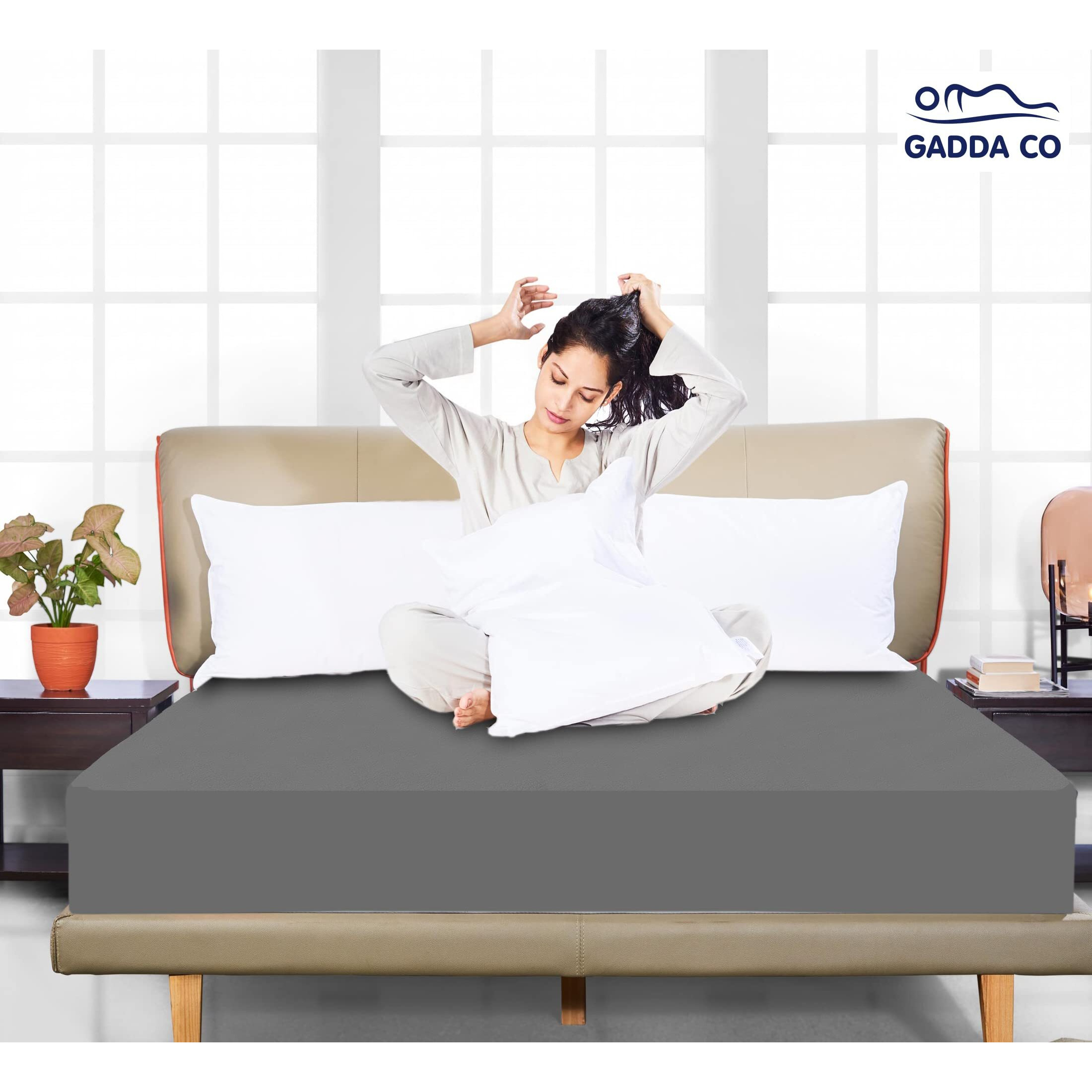 GADDA CO Waterproof Soft Terry Cotton Elasic Fitted Mattress Protector Cover - Twin/Single Bed - 75x48 - Grey
