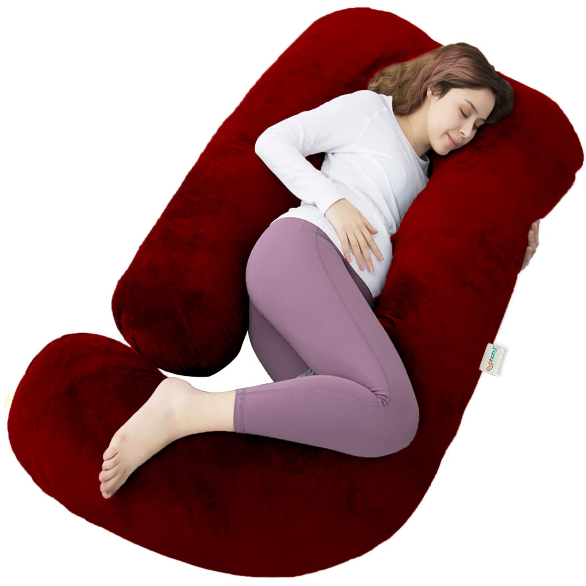 OYO BABY Maternity Pillows for Pregnancy Sleeping | Maternity Pillow for Pregnant Women | 360-degree Full Body Support | J-Shape Pillow | Velvet (Maroon)