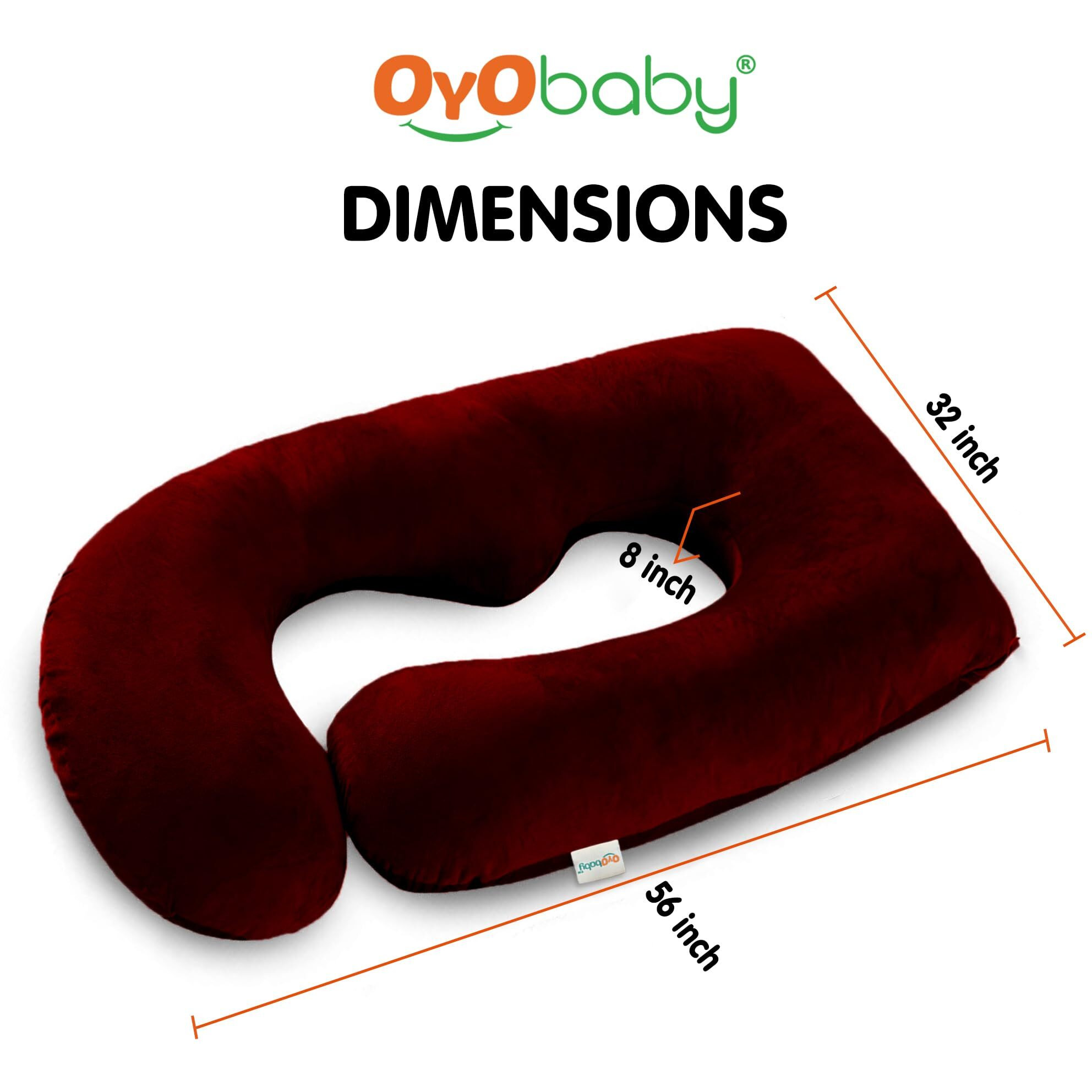 OYO BABY Maternity Pillows for Pregnancy Sleeping | Maternity Pillow for Pregnant Women | 360-degree Full Body Support | J-Shape Pillow | Velvet (Maroon)