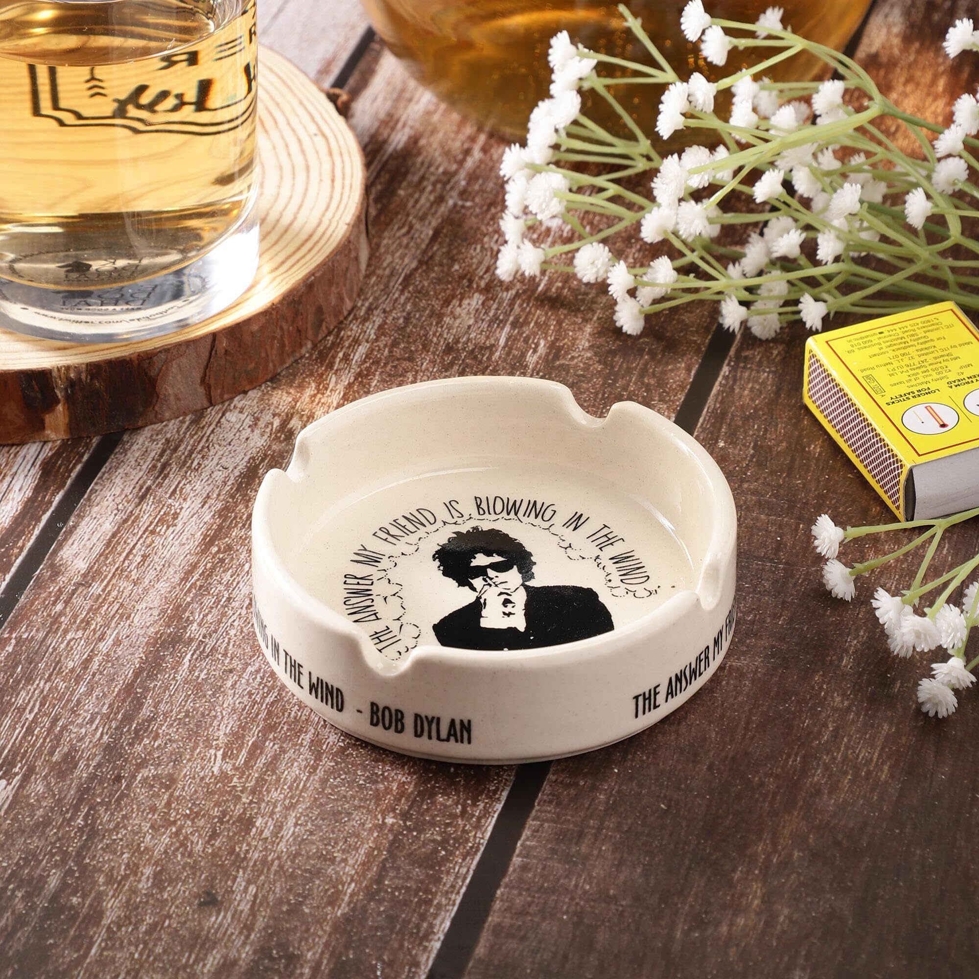 EK DO DHAI Bob Dylan Ashtray | Round in Shape | Classic Style | Ceremic Material | Light Weighted | Perfect for Gift & Occassion (Bob Dylan Ashtray)