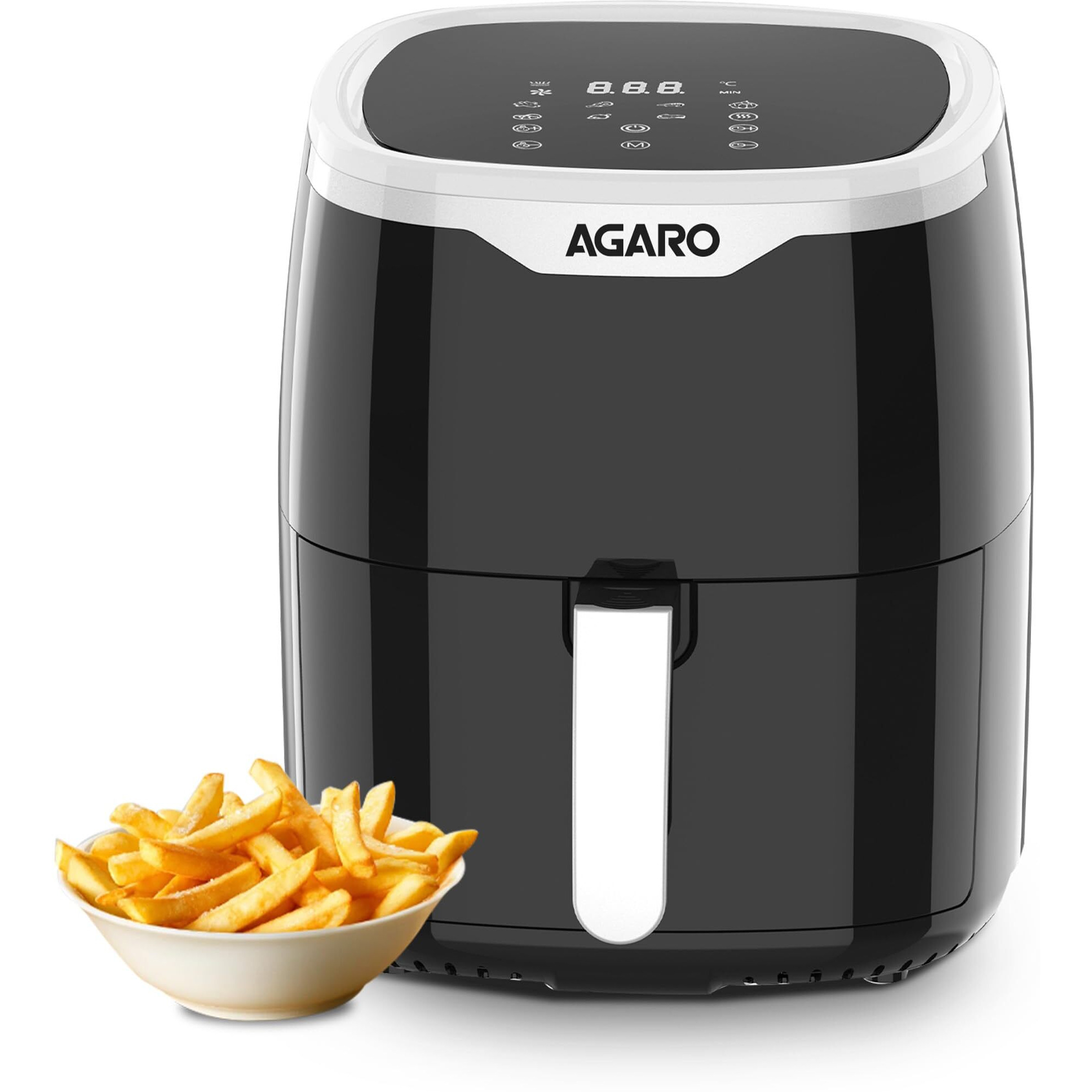 AGARO Galaxy Digital Air Fryer For Home, 4.5L, Electric Air Fryer, Convection Oven, 1400W, 7 Preset Programs & Reheat, 360 Degrees Air Circulation, Digital Touch Display, Bake, Roast, Toast, Black