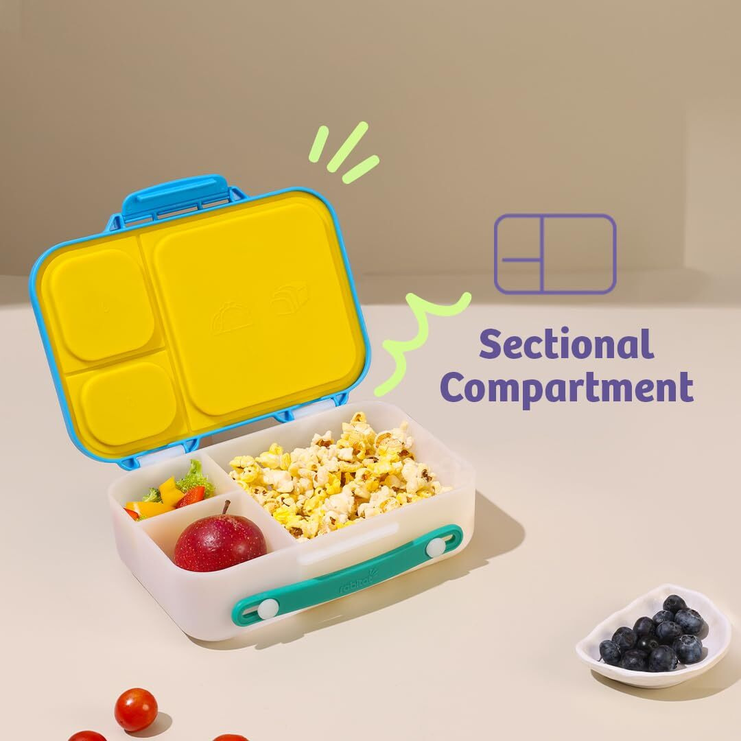 rabitat Munchbee 3-Sectional Lunchbox for Kids - Leakproof Dividers, BPA-Free Material, Easy to Open for School