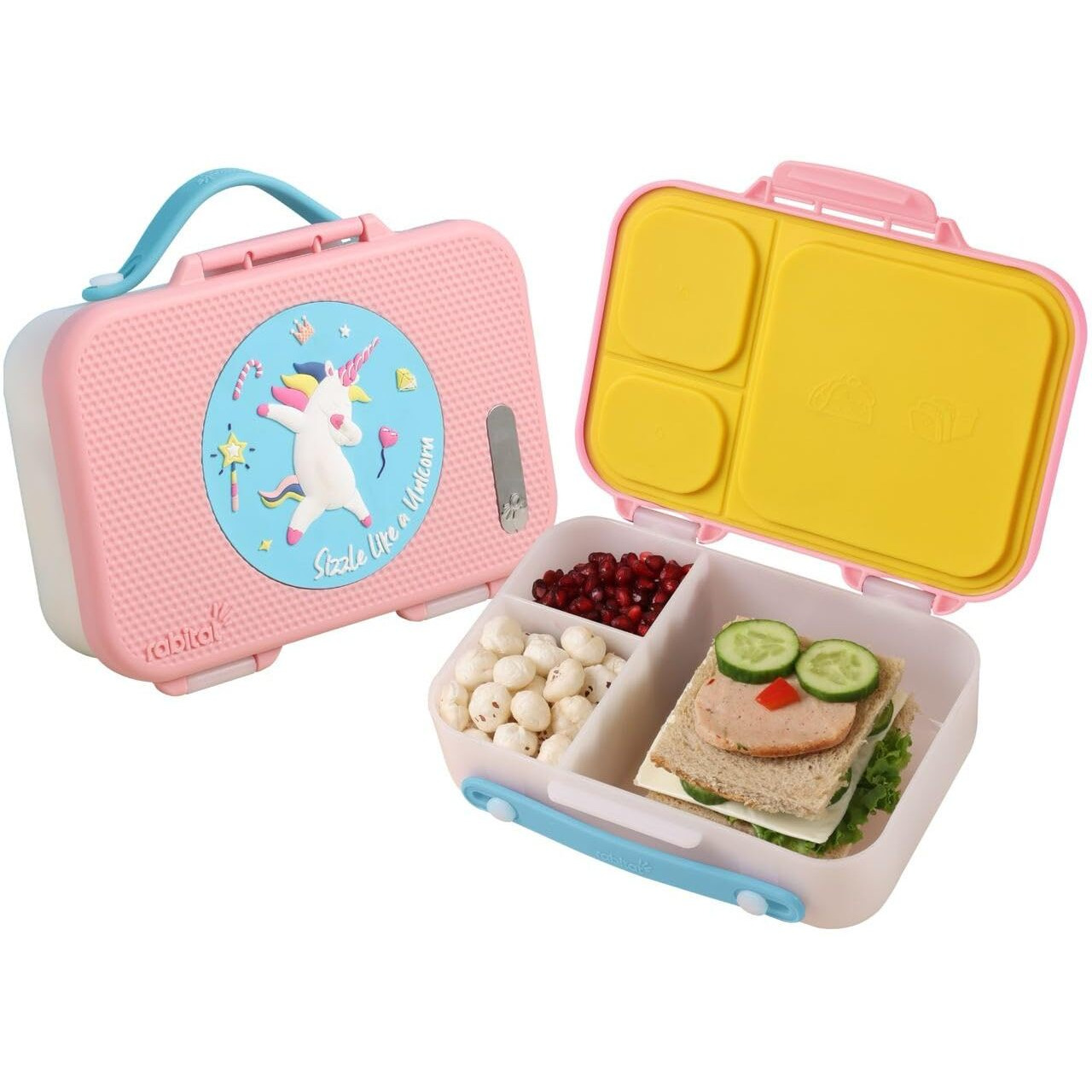 rabitat Munchbee 3-Sectional Lunchbox for Kids - Leakproof Dividers, BPA-Free Material, Easy to Open for School
