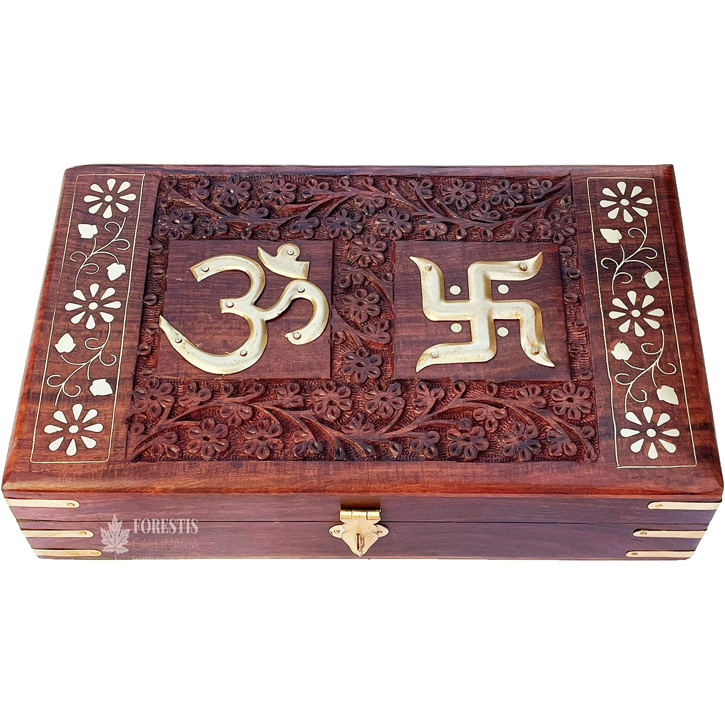 FORESTIS GALLINARIA (15x10 Inches Exquisitely Hand Brass-Filled Wooden OM Box for Good Luck| Jewellery Box| Handmade Decorative Case| Kit (15x10 Inches, Pious Galaxy)