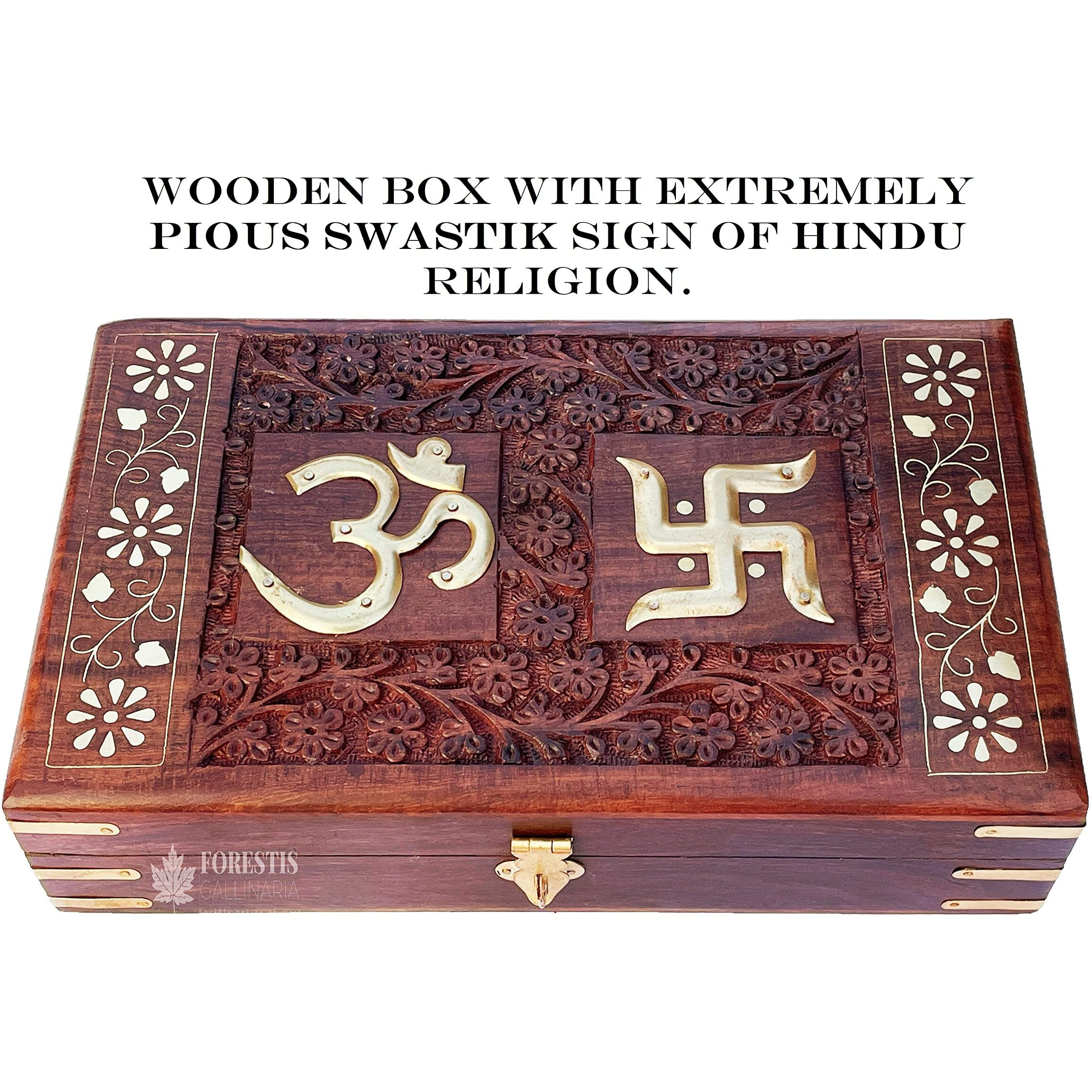 FORESTIS GALLINARIA (15x10 Inches Exquisitely Hand Brass-Filled Wooden OM Box for Good Luck| Jewellery Box| Handmade Decorative Case| Kit (15x10 Inches, Pious Galaxy)