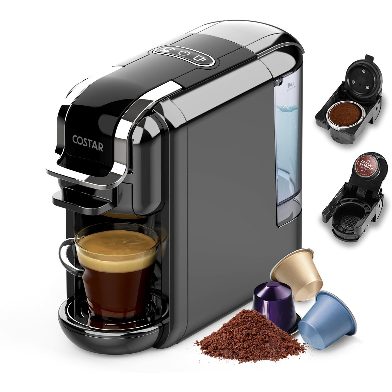 Costar Capsules & Coffee Powder 2-in-1 Espresso Machine, 20 Bar Capsules Maker Compatible for NS Original Capsules/Coffee Powder with Fast Heating System for Espresso, Simple Touch Operation, 1450W