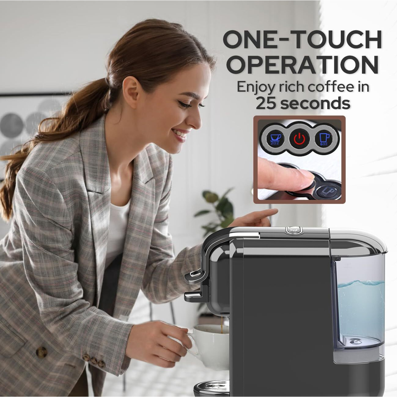 Costar Capsules & Coffee Powder 2-in-1 Espresso Machine, 20 Bar Capsules Maker Compatible for NS Original Capsules/Coffee Powder with Fast Heating System for Espresso, Simple Touch Operation, 1450W