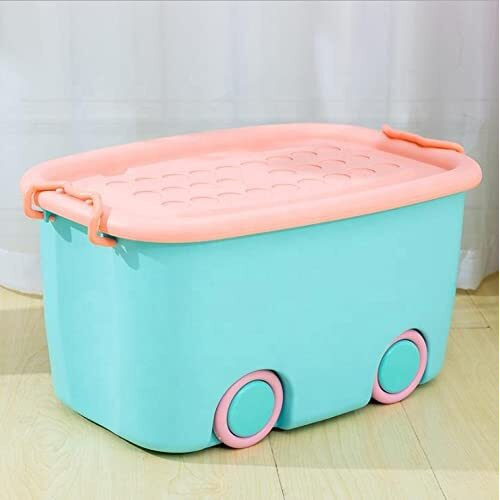 PARASNATH Rolling Storage Container Box (BluePink Colour)- 45 Litre Super Large With Wheels Size (59X39X30 cm) Launch Offer Actual Price 1999, Polypropylene, Plastic, Rectangular