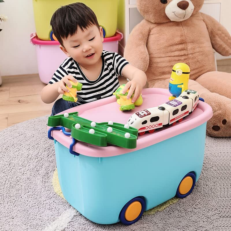 PARASNATH Rolling Storage Container Box (BluePink Colour)- 45 Litre Super Large With Wheels Size (59X39X30 cm) Launch Offer Actual Price 1999, Polypropylene, Plastic, Rectangular