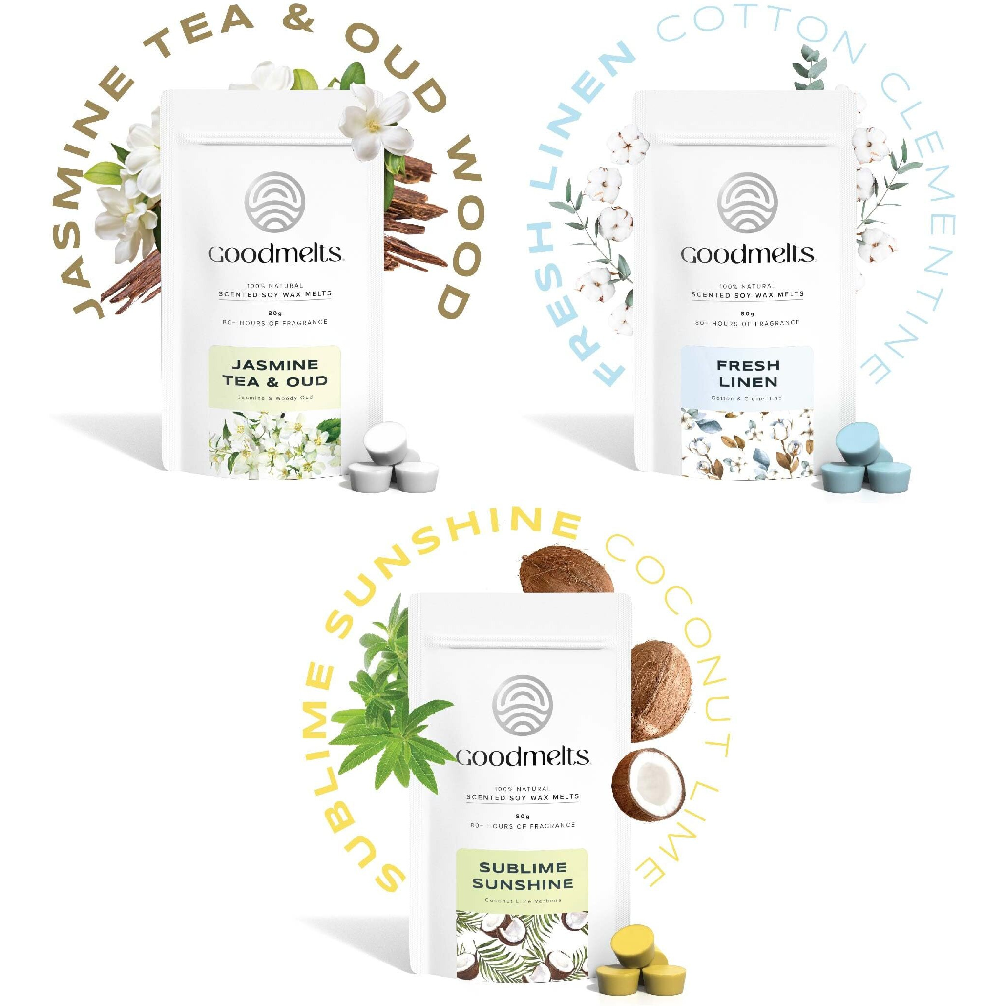 GOODMELTS Ceramic, Abs Plastic, Silicone, Soy Wax Speckled White Wax Melting Starter Kit Versatile Aroma Diffuser - Includes 1 Wax Warmer & 3 Scented Soy Wax Melts 80 Gram | 240+ Hours Scent Time