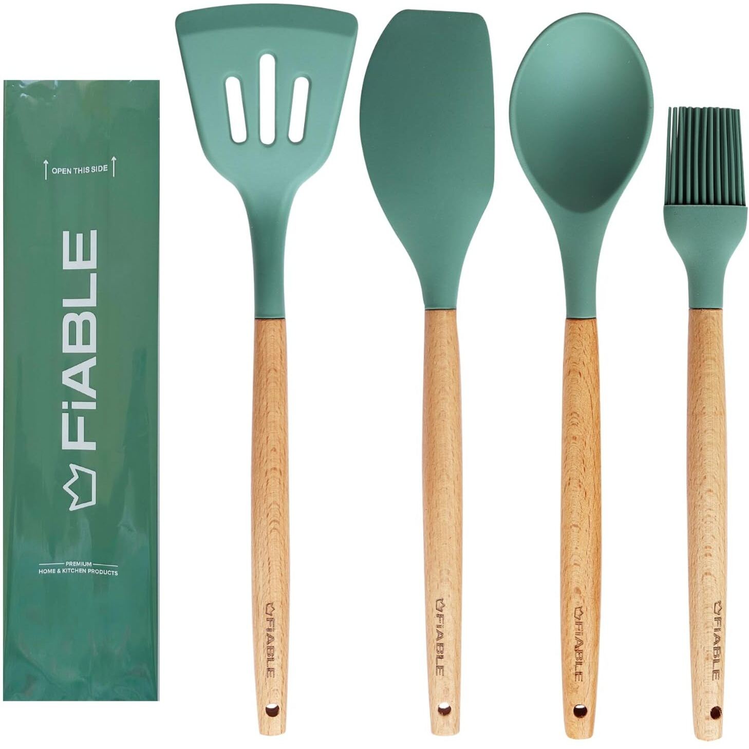 FiABLE Premium Silicone Spatula Set of 4 for Non Stick pan, Spatula Set of Cooking - Heat Resistant, FDA Certified - Hybrid Combo of 4 Green
