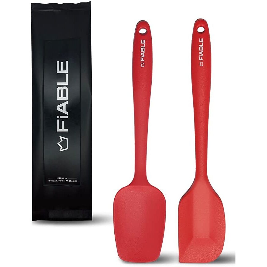 FiABLE Premium Big Silicone Spatula for Cooking Set of 2-1 Year Warranty - FDA Approved, Branded, High Heat Resistant, Seamless Design spatulas - 1 Big Spatula, 1 Big Spoonula (Black)