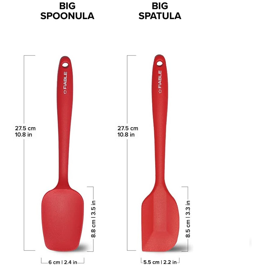 FiABLE Premium Big Silicone Spatula for Cooking Set of 2-1 Year Warranty - FDA Approved, Branded, High Heat Resistant, Seamless Design spatulas - 1 Big Spatula, 1 Big Spoonula (Black)