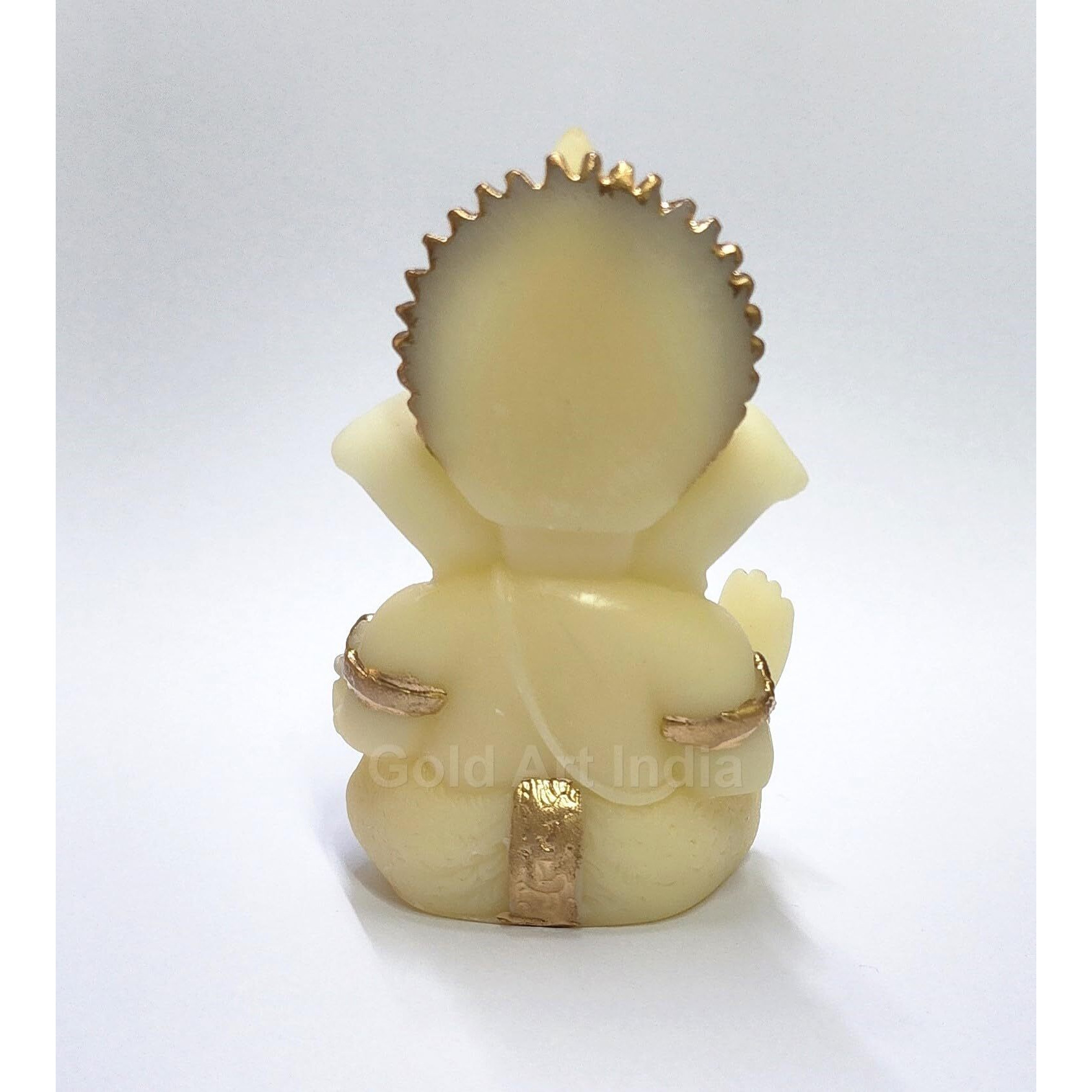 Gold Art India Resin Ivory Finish With Gold Color Ganesh Idol For Car Dashboard God Ganesha Idol For Home Decor Ganpati For Gift Car Dashboard, Office Desk, Home Decor, Gifting (Goldivorymukut 3.5)
