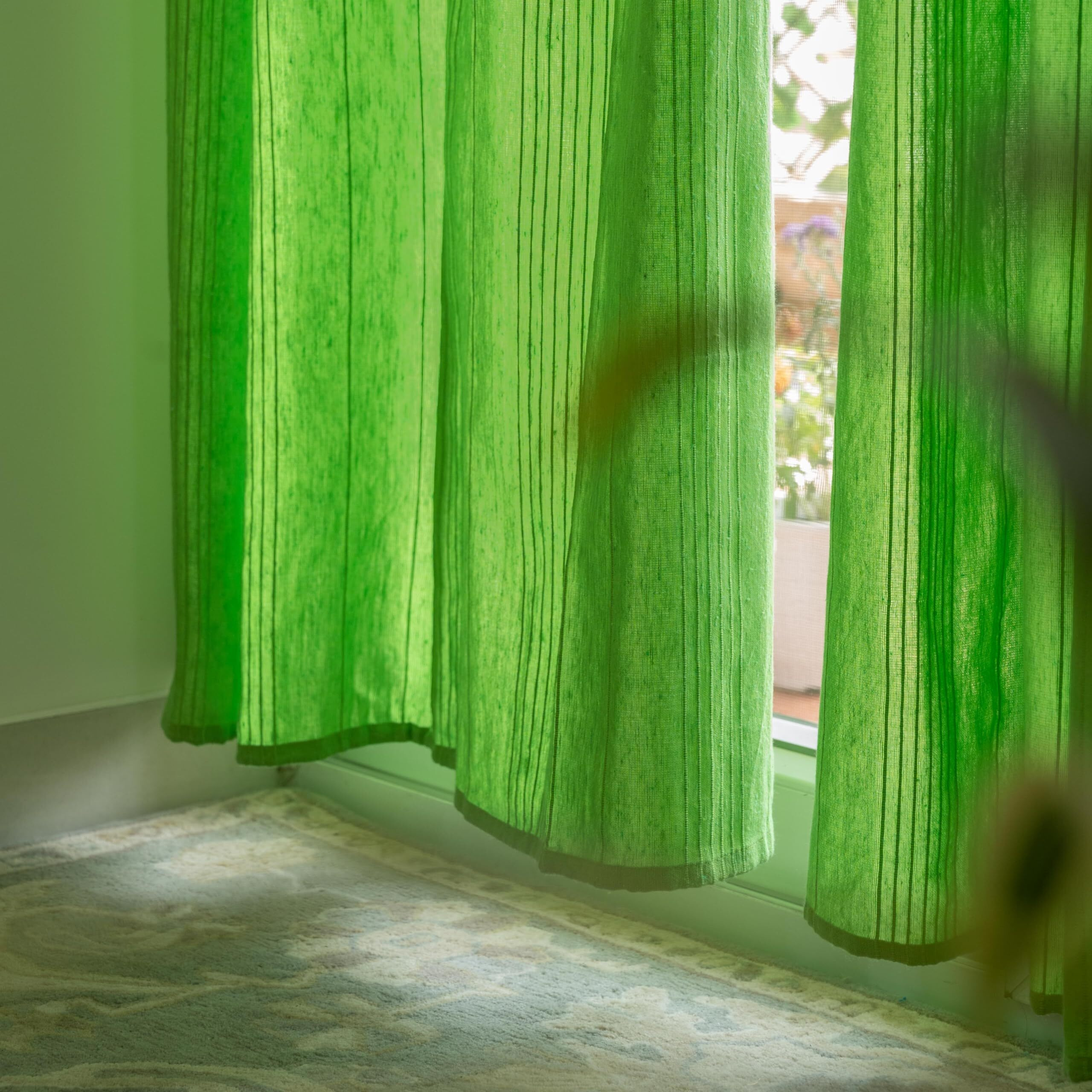 RANGBHAR Handloom Cotton Curtains for Windows, Cotton Curtains 5 Feet Set of 2 with Eyelets, (Solid Green, Window-5 Feet X 4 Feet)