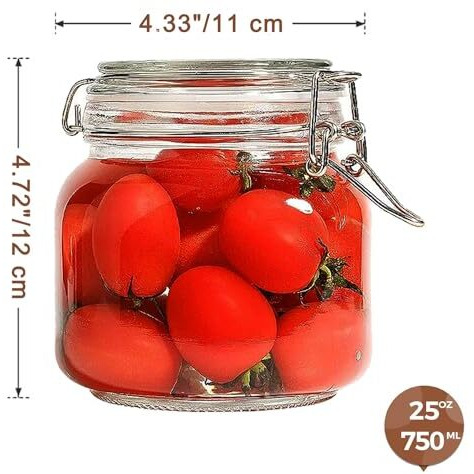 HEXONIQ Airtight Glass Jar With Silicone Clamp Lids, Storage Container With Clear Preserving Seal Wire Clip Fastening For Kitchen Canning Cereal, Pasta, Sugar, Beans, Spice (750ml. Square, Pack of 1)