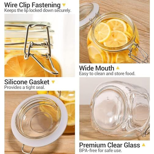 HEXONIQ Airtight Glass Jar With Silicone Clamp Lids, Storage Container With Clear Preserving Seal Wire Clip Fastening For Kitchen Canning Cereal, Pasta, Sugar, Beans, Spice (750ml. Square, Pack of 1)