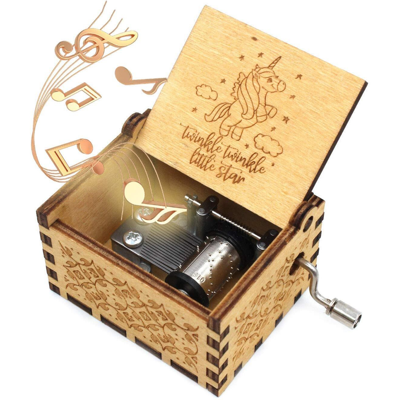 EITHEO Kid Wooden Antique Carved Hand Crank Twinkle-Twinkle Little Star Theme Music Box