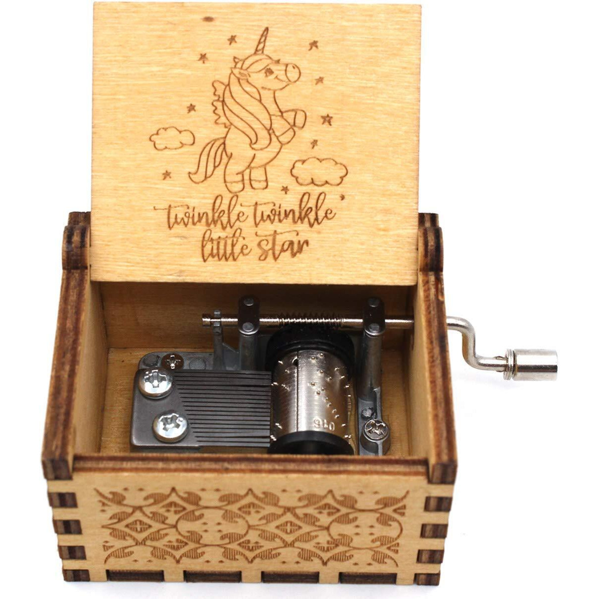 EITHEO Kid Wooden Antique Carved Hand Crank Twinkle-Twinkle Little Star Theme Music Box