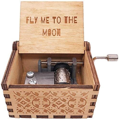 Eitheo Engraved Hand Cranked Wooden Musical Toy Handcrafts Flymemoon Theme Music Box Brown