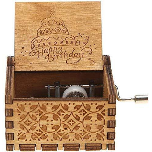 EITHEO Wooden Antique Carved Hand Crank Multicolor Happy Birthday Theme Music Box