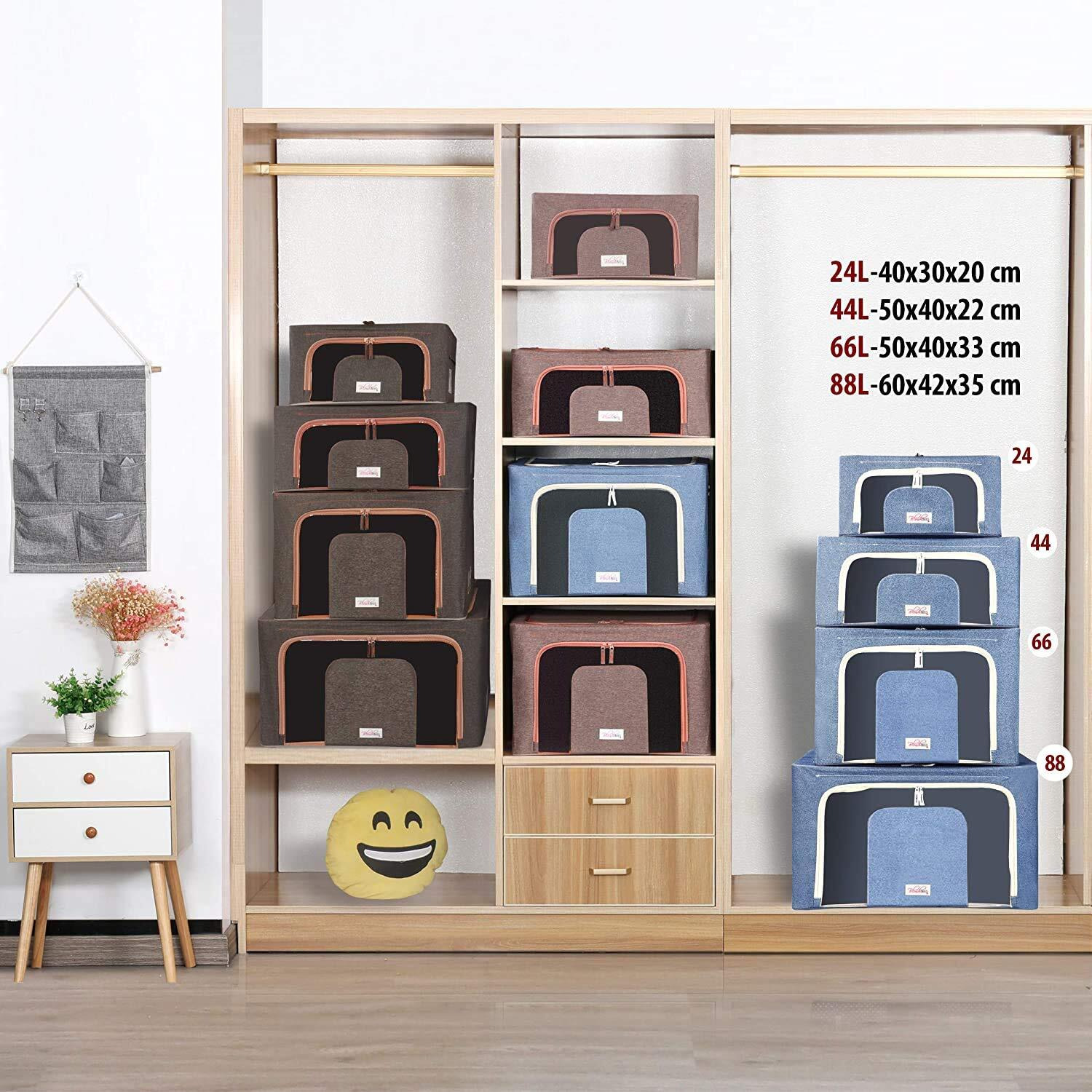 BlushBees Living Box - 600D Oxford Fabric Cloth Storage Bags, Wardrobe Organizer - 24 Litre, Pack of 2, Cowboy Blue