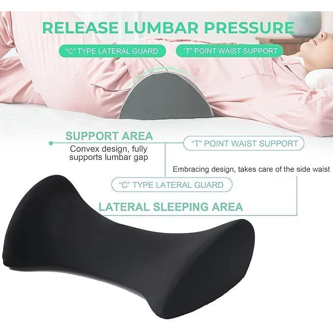 LIFEBERG Health Ultra-Soft Lumbar Support Pillow for Sleeping, Memory Foam Lumbar Sleeping Bed Pillow for Back Pain Relief, Waist Pillow,Back Stretch (Black)