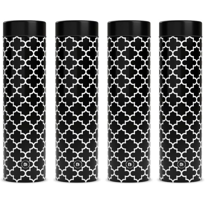 EB-Everything Beautiful Stainless Steel Water Bottle Pack of 4 Suitable For Home Fridge Office School Refrigerator Gym Bottles For Adult Kids Girls & Boys (750ml, Smooth Black Moroccan)