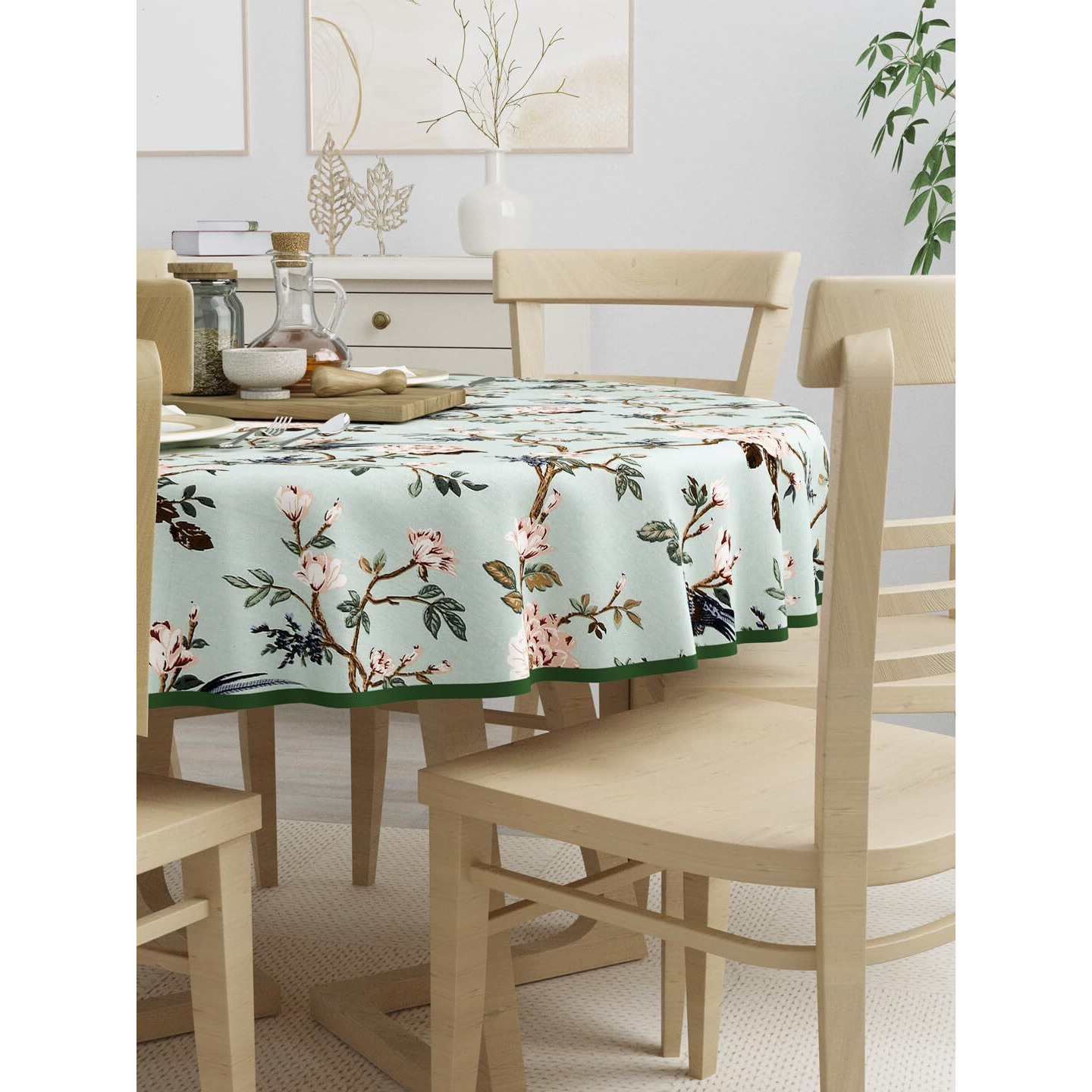 Clasiko 100% Cotton 6 Seater Round Table Cover 72x72 Inches Peach Flowers