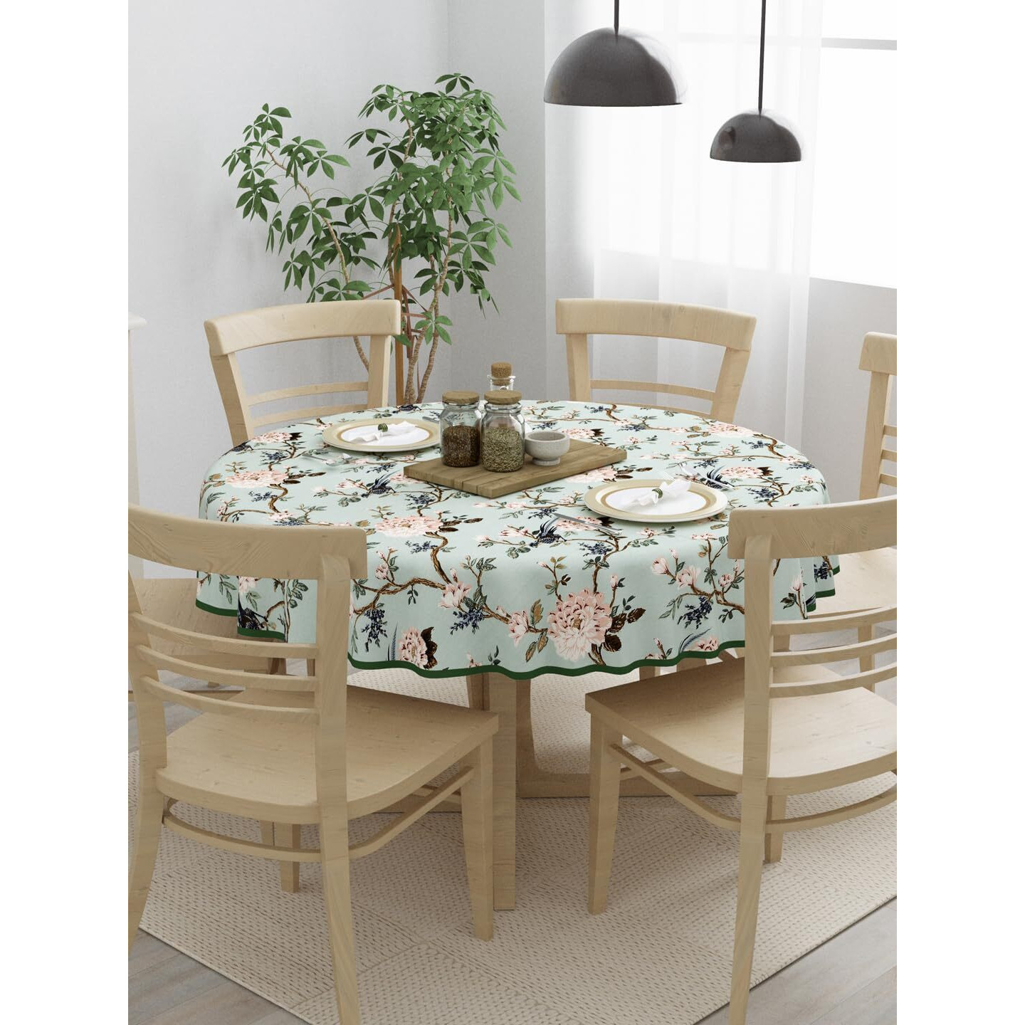 Clasiko 100% Cotton 6 Seater Round Table Cover 72x72 Inches Peach Flowers