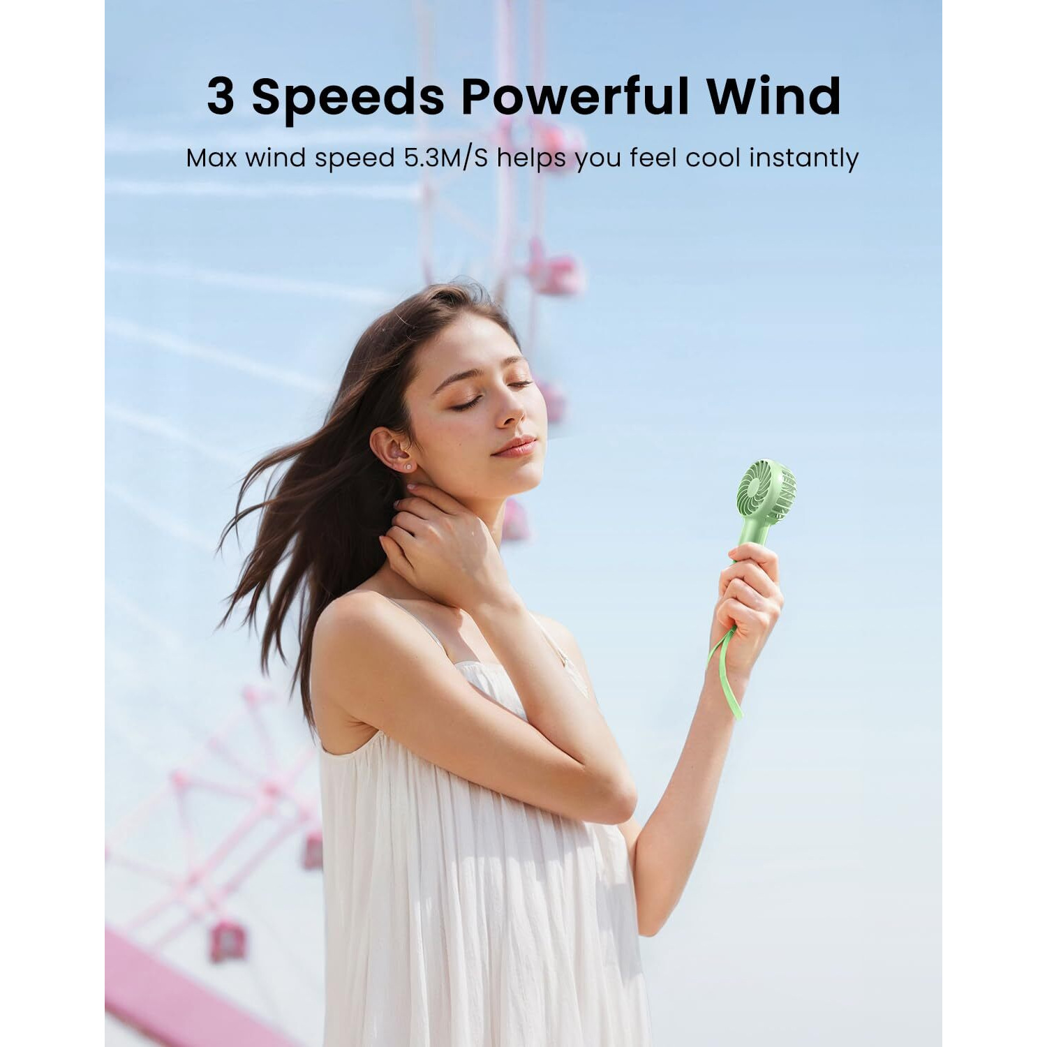 Gaiatop Mini Handheld Fan, Lightweight Hand Fan for Women Cute Design 3 Speed Strong Wind Portable Fan, USB Rechargeable Fan Personal Fan for Indoor Outdoor Travel Makeup(Bean Green)