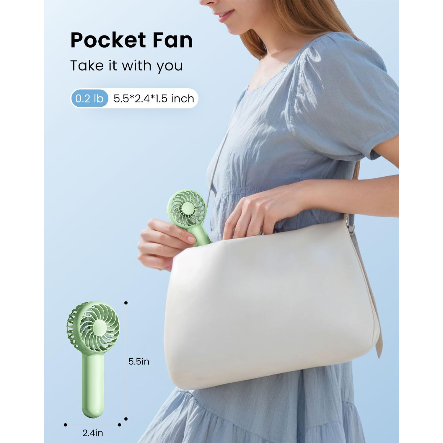 Gaiatop Mini Handheld Fan, Lightweight Hand Fan for Women Cute Design 3 Speed Strong Wind Portable Fan, USB Rechargeable Fan Personal Fan for Indoor Outdoor Travel Makeup(Bean Green)