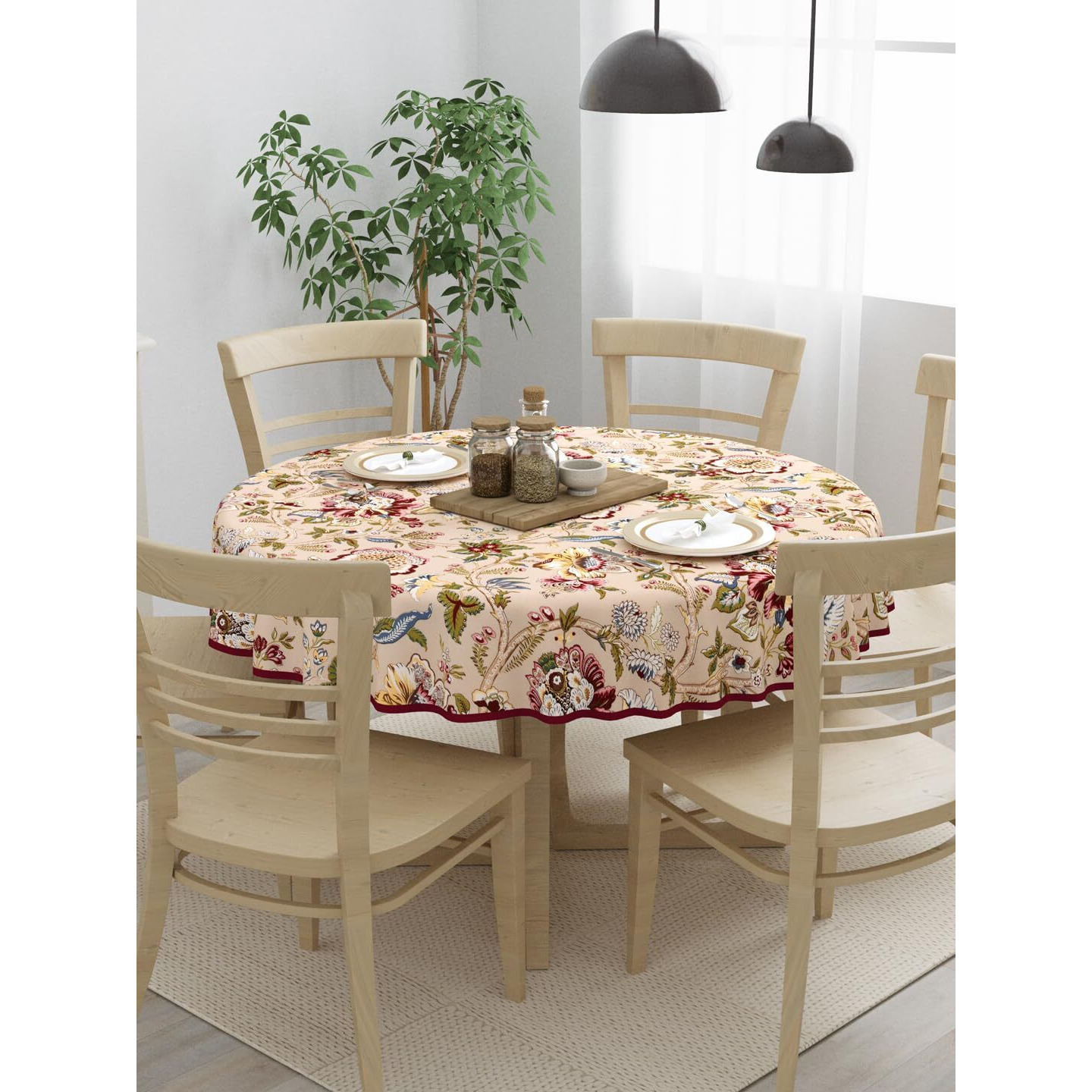 Clasiko 100% Cotton 6 Seater Round Table Cover 72x72 Inches Multicolor Flowers
