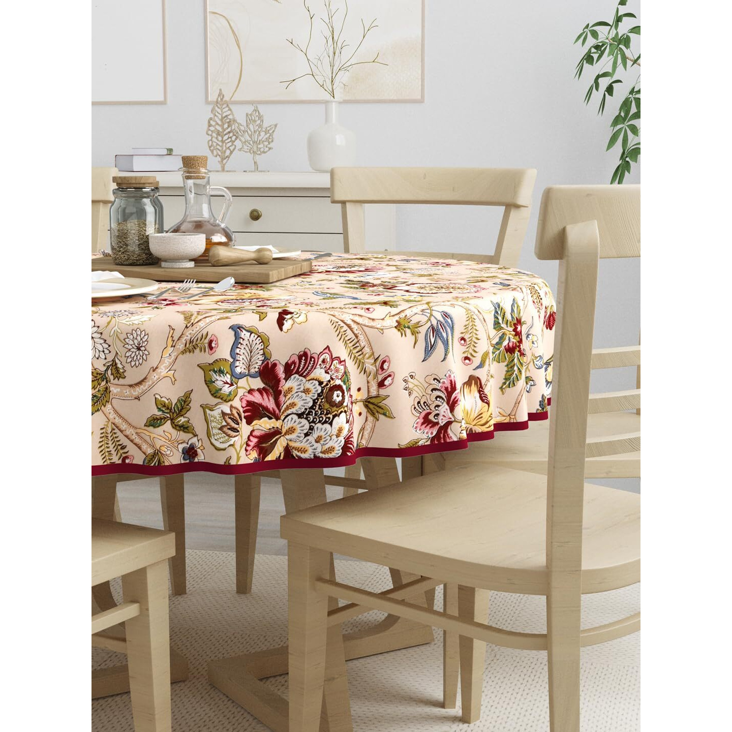 Clasiko 100% Cotton 6 Seater Round Table Cover 72x72 Inches Multicolor Flowers