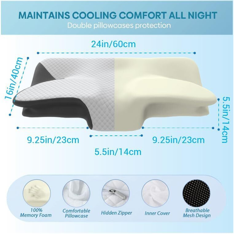 LIFEBERG Cervical Memory Foam Pillow, Contour Pillows for Neck and Shoulder Pain Relief,Ergonomic Orthopedic Sleeping Head Support Pillow for Side,Back and Stomach Sleepers (19X12X4INCH)