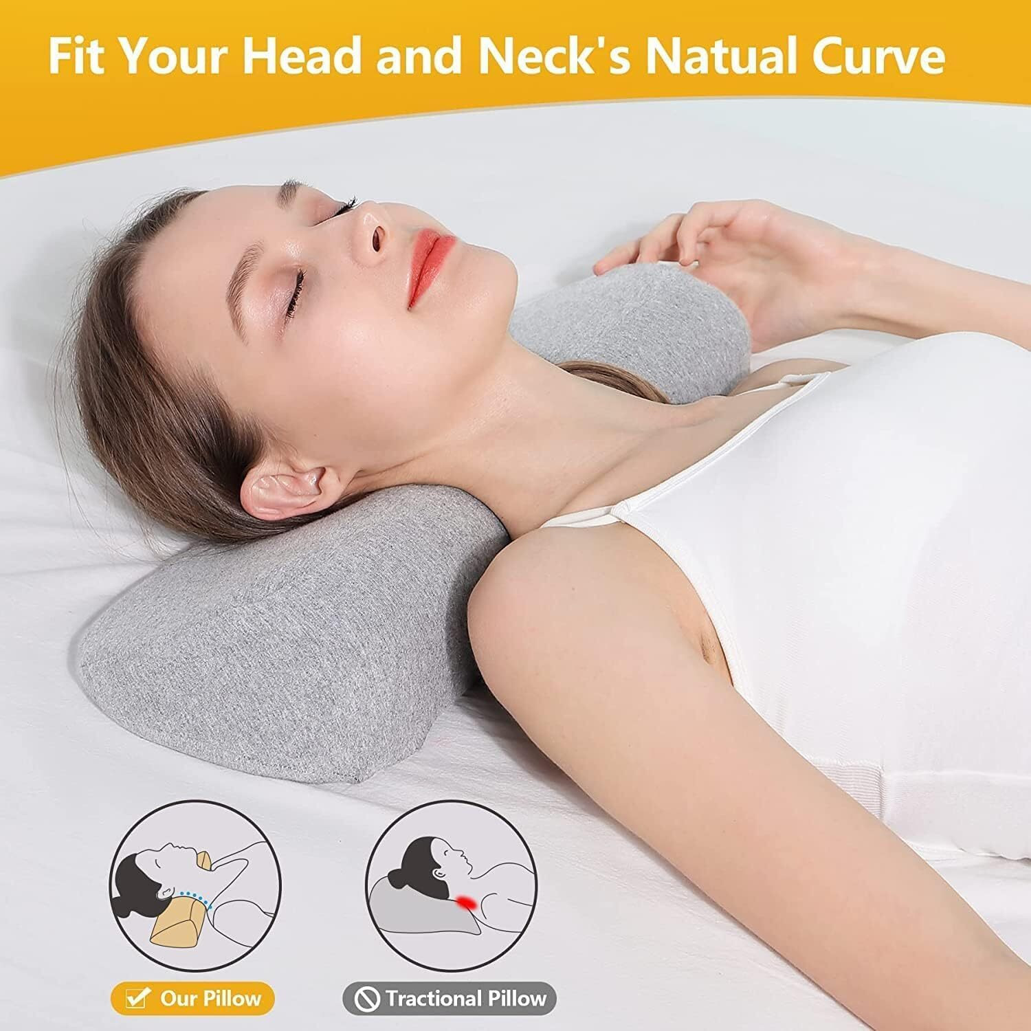 LIFEBERG Sleeping Neck Pillow, Ergonomically Designed Neck Pillow for Neck and Shoulder Pain Relief, Memory Foam Neck Pillow for Cervical Spondylosis Patients or People with Neck (Grey)(Grey)