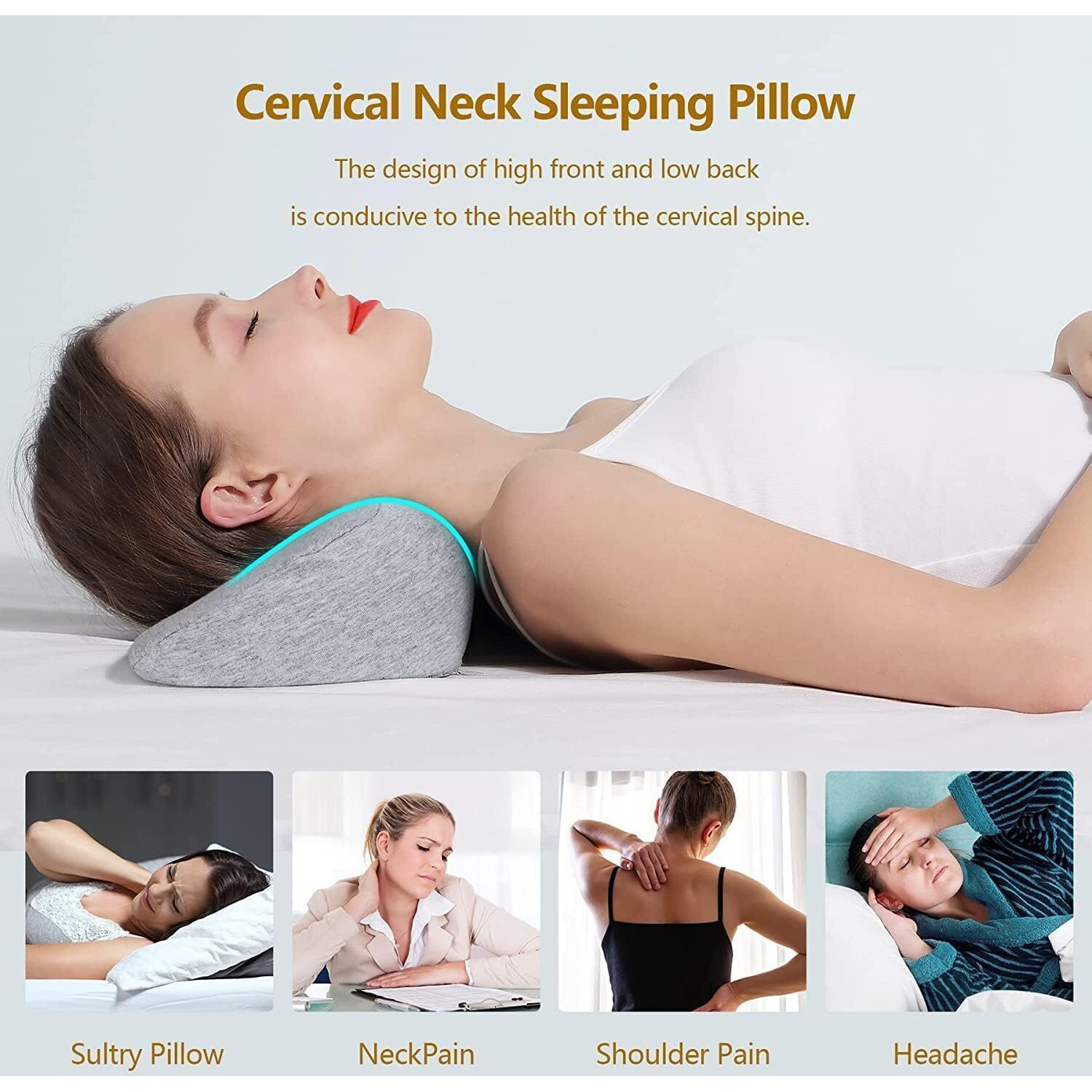 LIFEBERG Sleeping Neck Pillow, Ergonomically Designed Neck Pillow for Neck and Shoulder Pain Relief, Memory Foam Neck Pillow for Cervical Spondylosis Patients or People with Neck (Grey)(Grey)