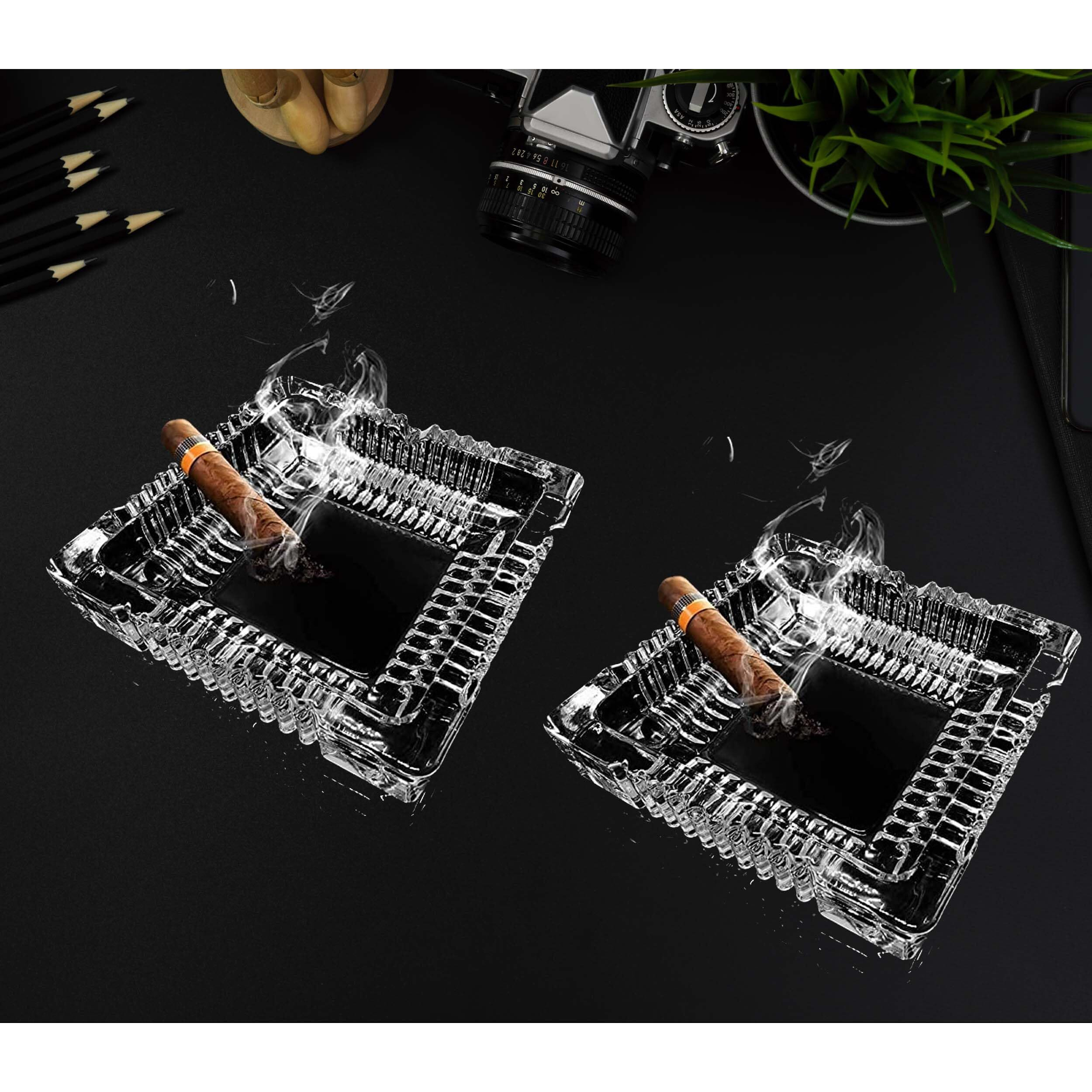VOIDROP SET OF 2 Rectangle Heavy Glass Crystal Ashtray For Indoor, Ash Tray For Smoking For Home, Ashtray For Cigarette Stylish, Car Ashtray, New Glass Ashtray, HomeDcor Astray For Office HomeAshtray