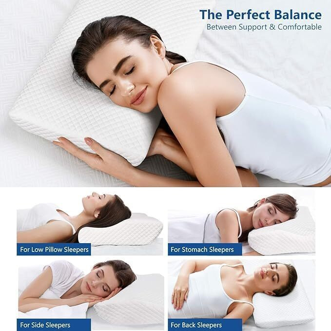 LIFEBERG Memory Foam Pillow, Orthopedic Pillow for Neck and Shoulder Pain, Contour Pillows with Removable Cover for Sleeping with Breathable Zip Cover (19X12X4INCH)