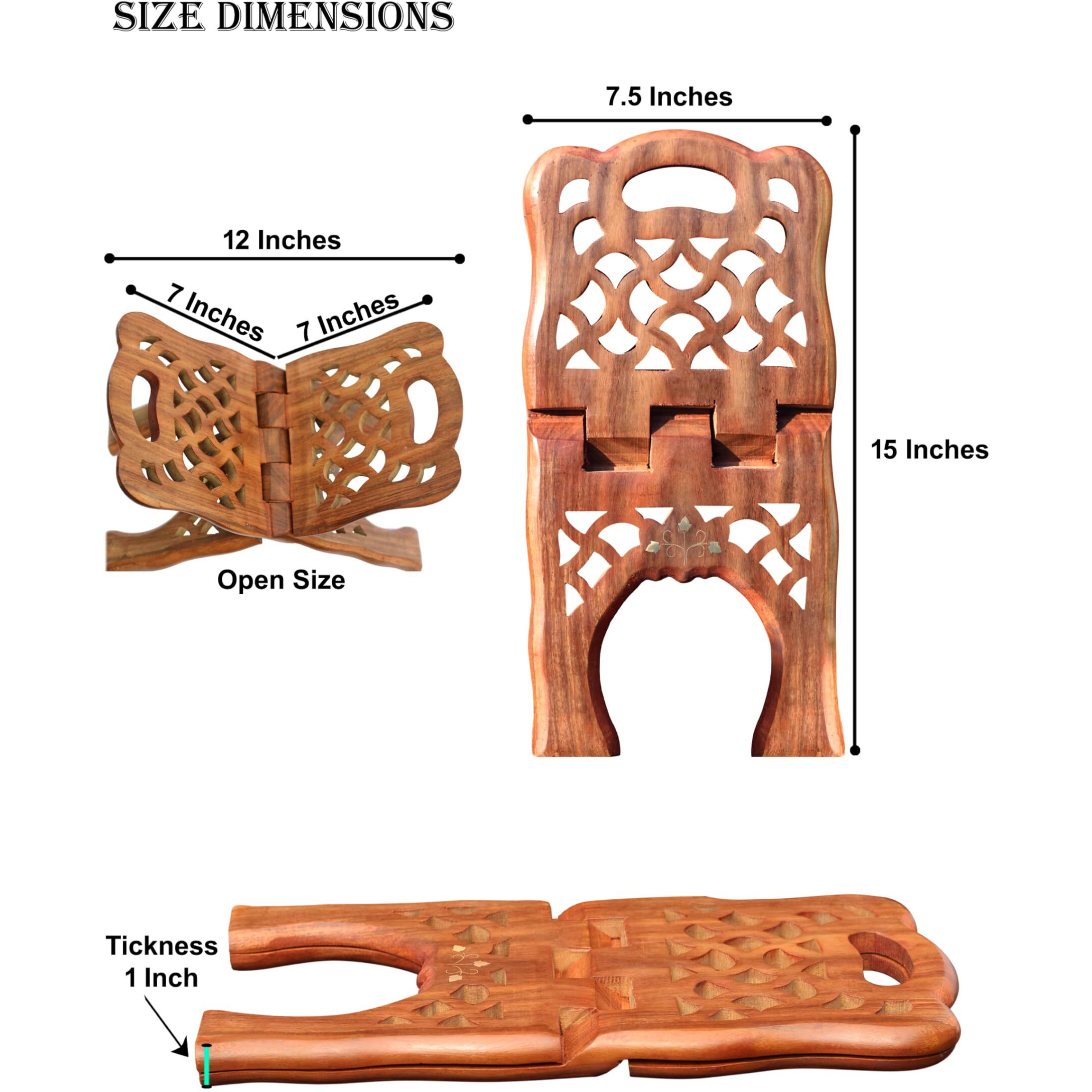 Woodiva Sheesham Wooden Hand Carved Holy Book Stand for Quran, Bible, Bhagwat, Gita, Ramayana & Guru Granth Sahib for Reading Rahel Stand (15X7.5X1)inches HL02