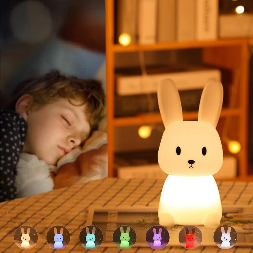 One94Store Silicone Cute Bunny Night Light for Kids- Bunny LED Lamp Rabbit Light Animal Nightlight with 7 Changing Colors USB Rechargeable for Birthday Gifts (Bunny), Blue
