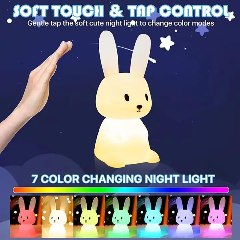 One94Store Silicone Cute Bunny Night Light for Kids- Bunny LED Lamp Rabbit Light Animal Nightlight with 7 Changing Colors USB Rechargeable for Birthday Gifts (Bunny), Blue