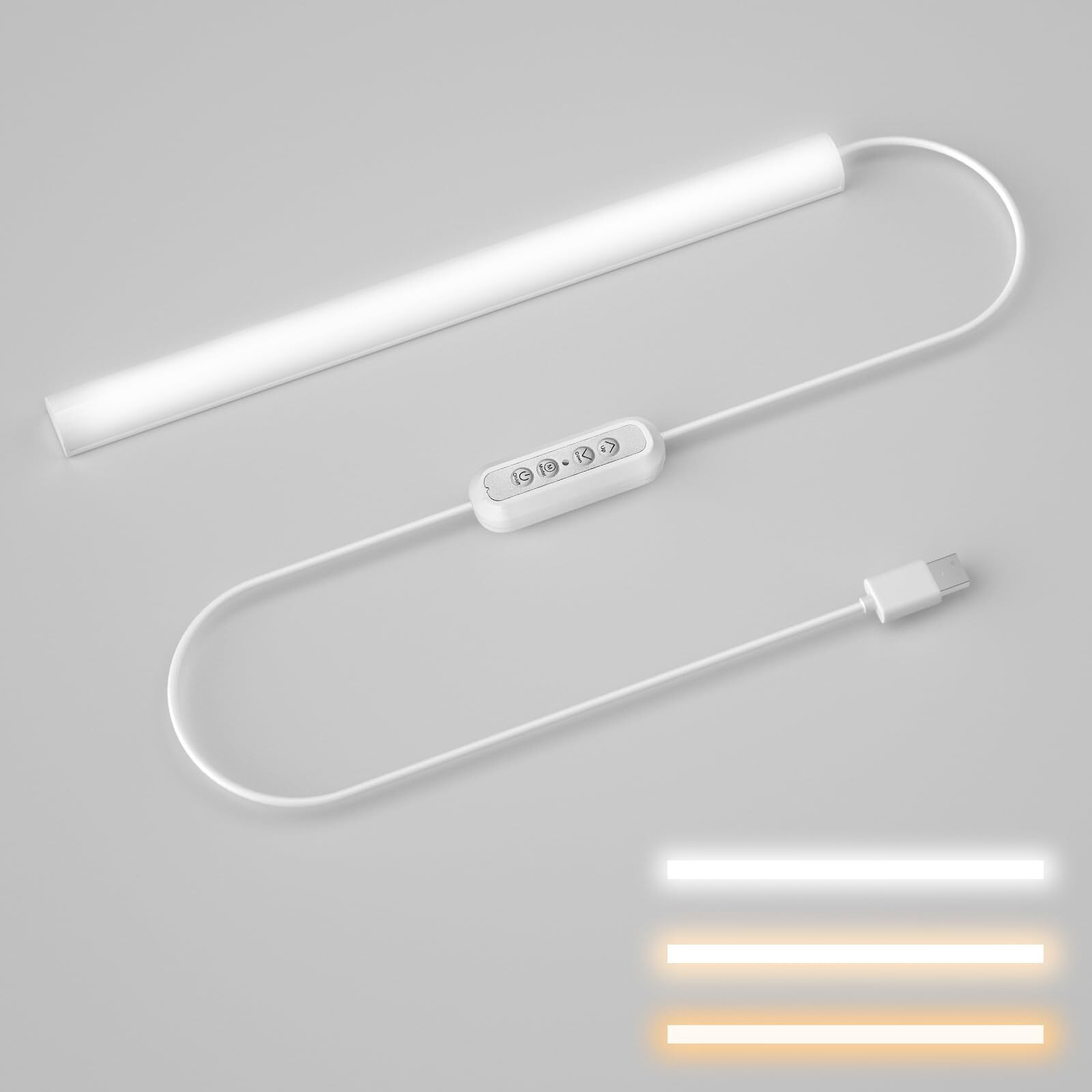 Hoteon Under Cabinet Light, LED Closet Light with 3 Color Modes(3000K/4000K/5700K), 10 Level Brightness, 7W USB Plug Batten Light, Counter Light, Desk Light (Upgrade Version)