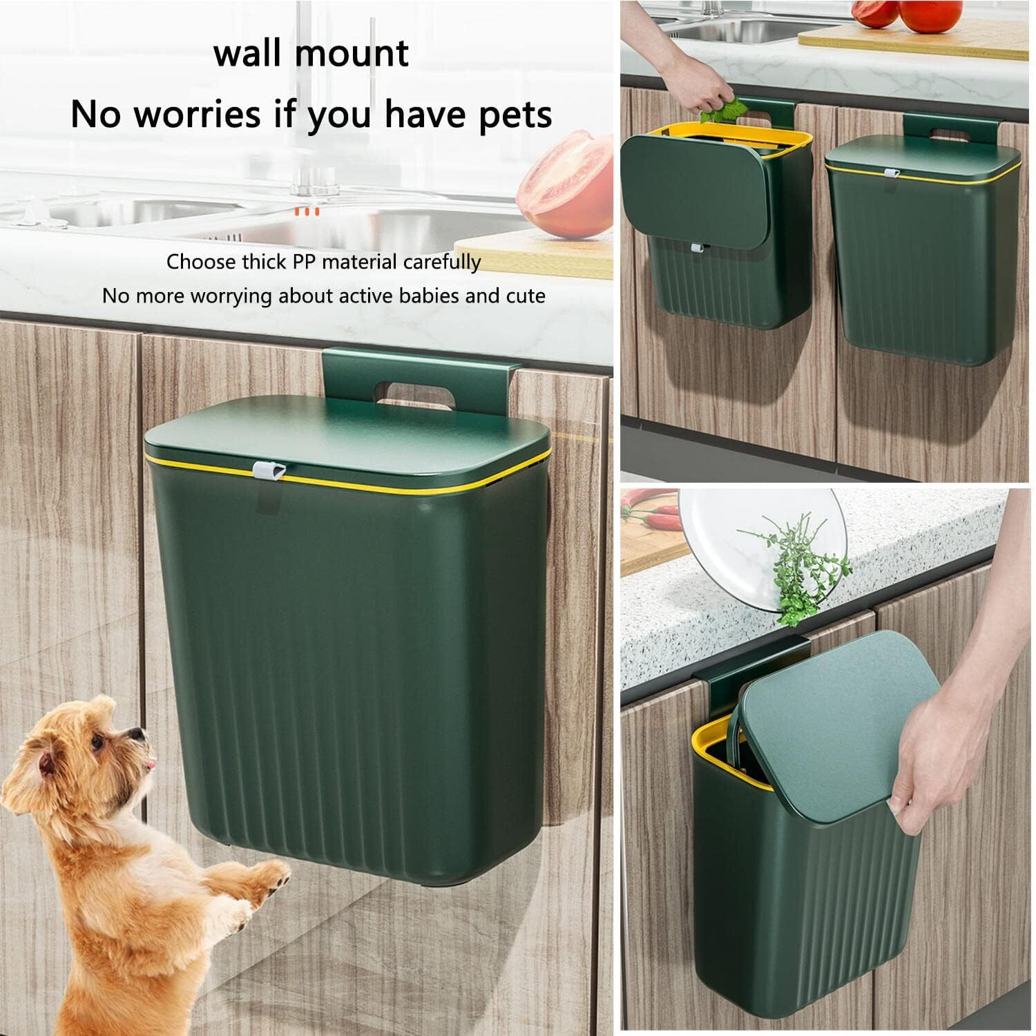 House of Quirk Hanging Kitchen Trash Can With Lid, Double-Sided Open Lid Design, Kitchen Trash Can, Kitchen Cabinet Door Hanging Wall Storage Bucket (9 Litre Grey)
