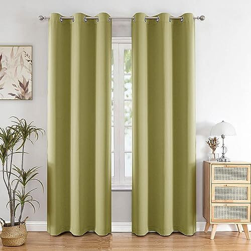 HOMEMONDE 71% Room Darkening Long Door Blackout Curtains 9 Feet - Thermal Insulated, Noise Reduced, Heavy Curtain, Set of 2, Avacado Green (108 Inches)